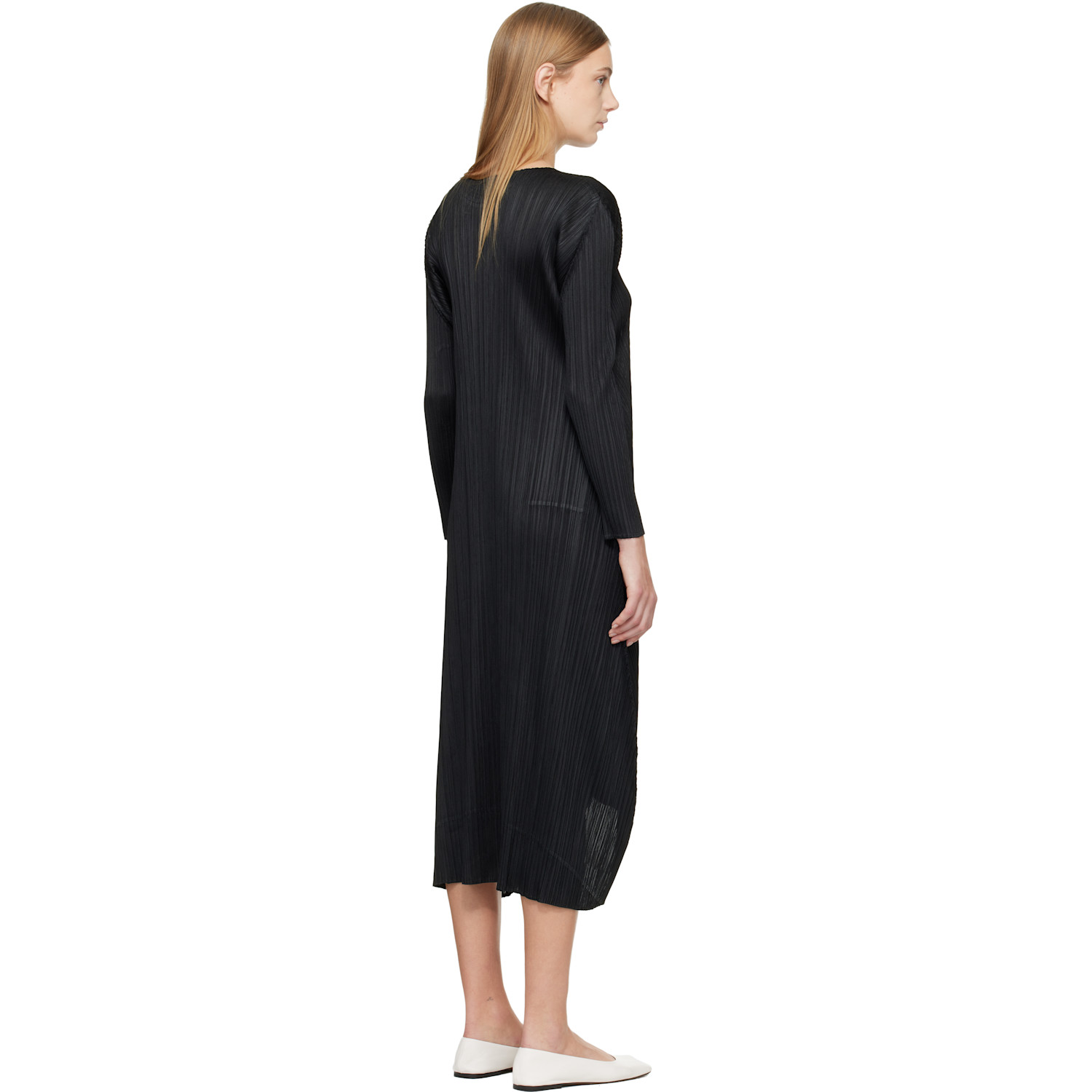  Pleats Please Issey Miyake Black Monthly Colors October Midi Dress 