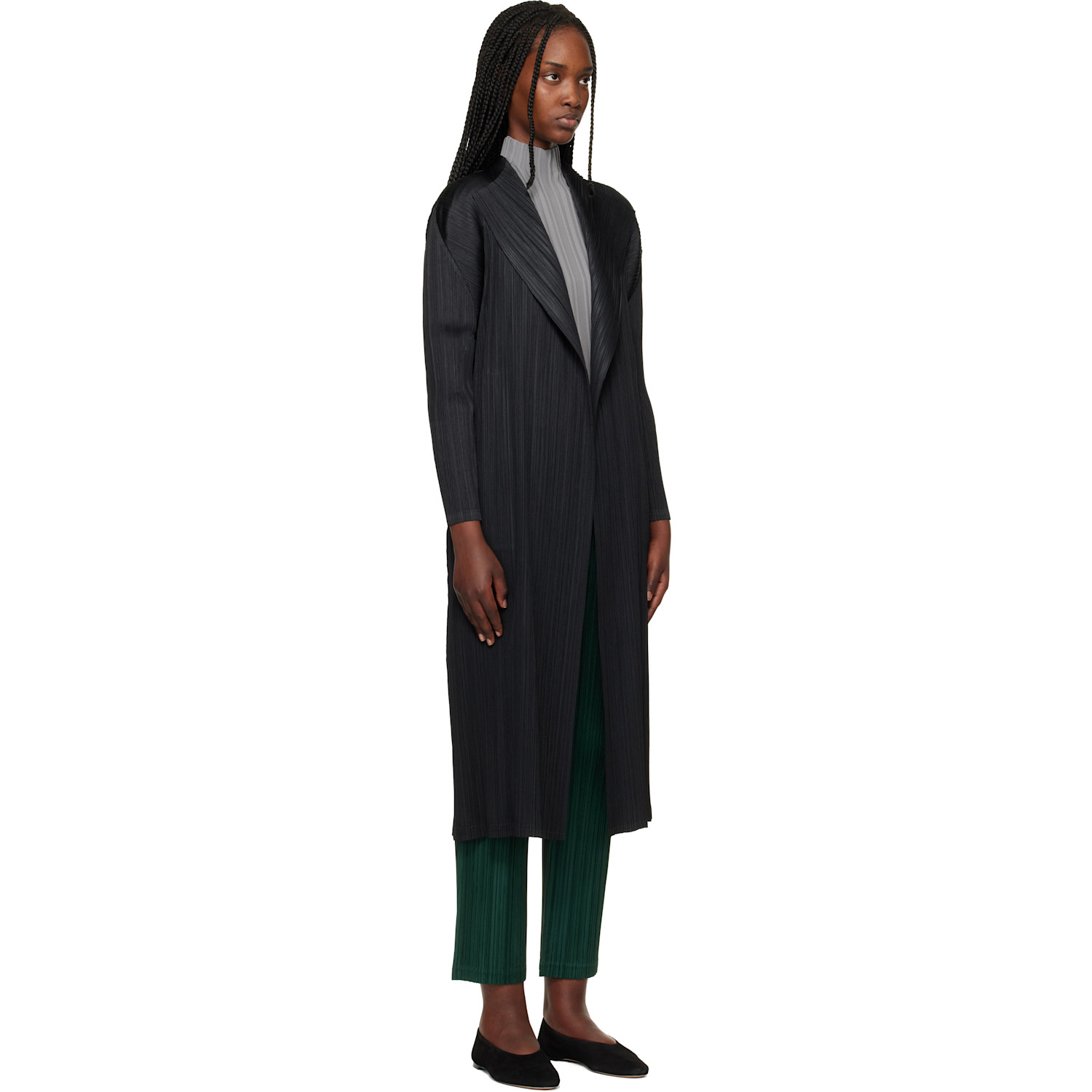  Pleats Please Issey Miyake Black Facade Coat 