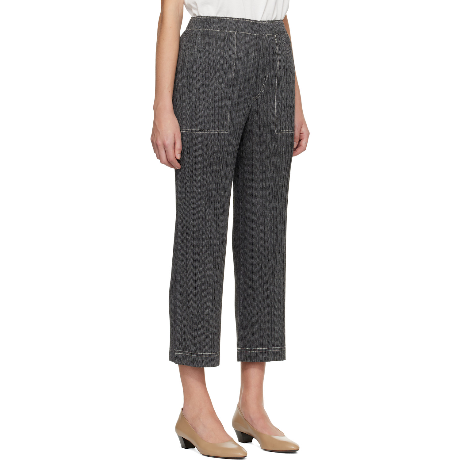  Pleats Please Issey Miyake Gray Cotton Denim Trousers 