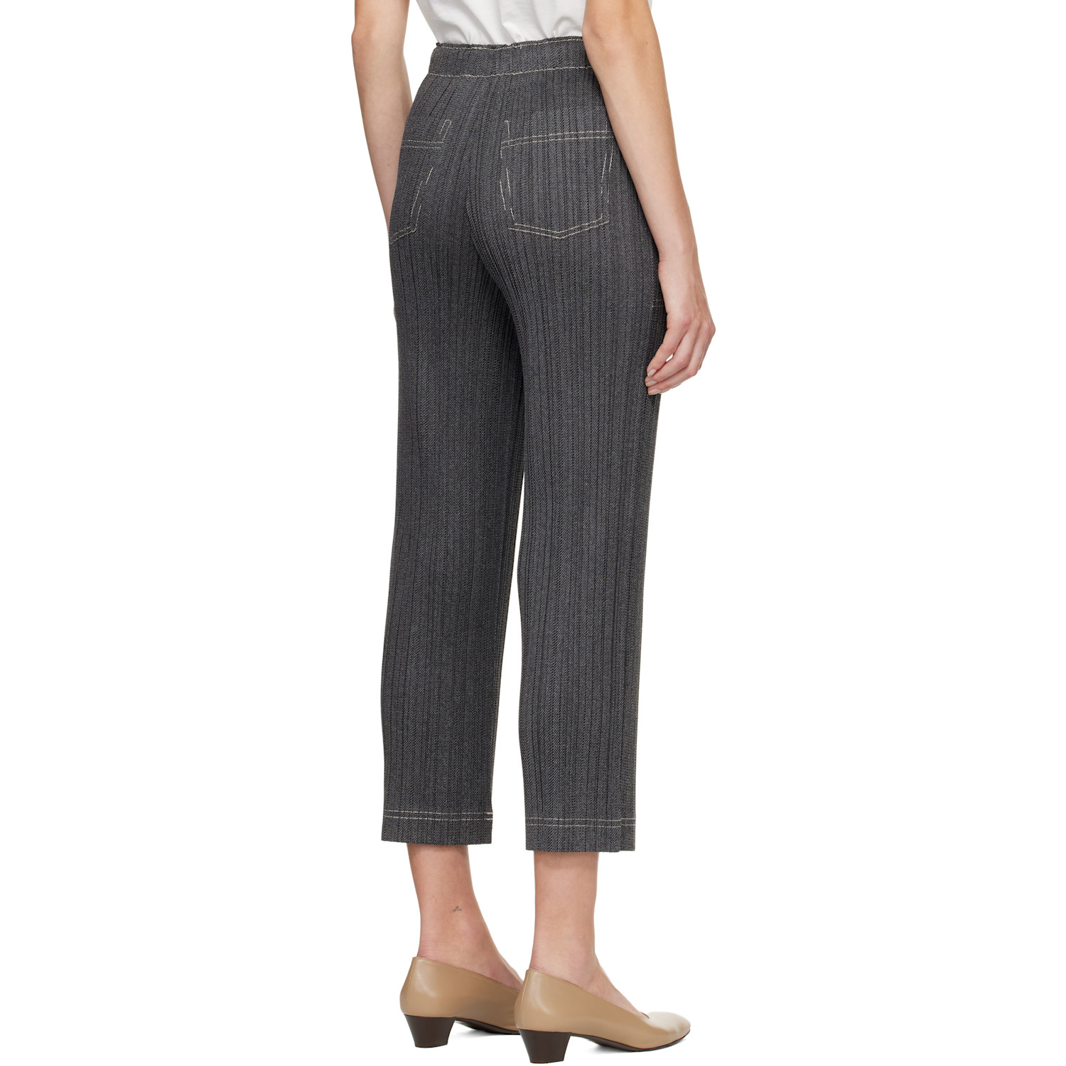  Pleats Please Issey Miyake Gray Cotton Denim Trousers 
