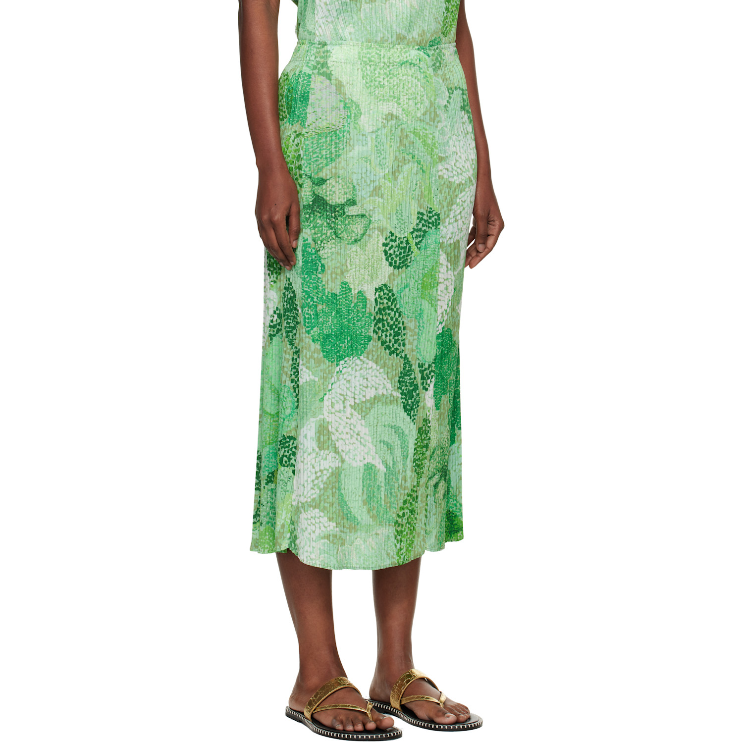  Pleats Please Issey Miyake Green Foggy Forest Midi Skirt 