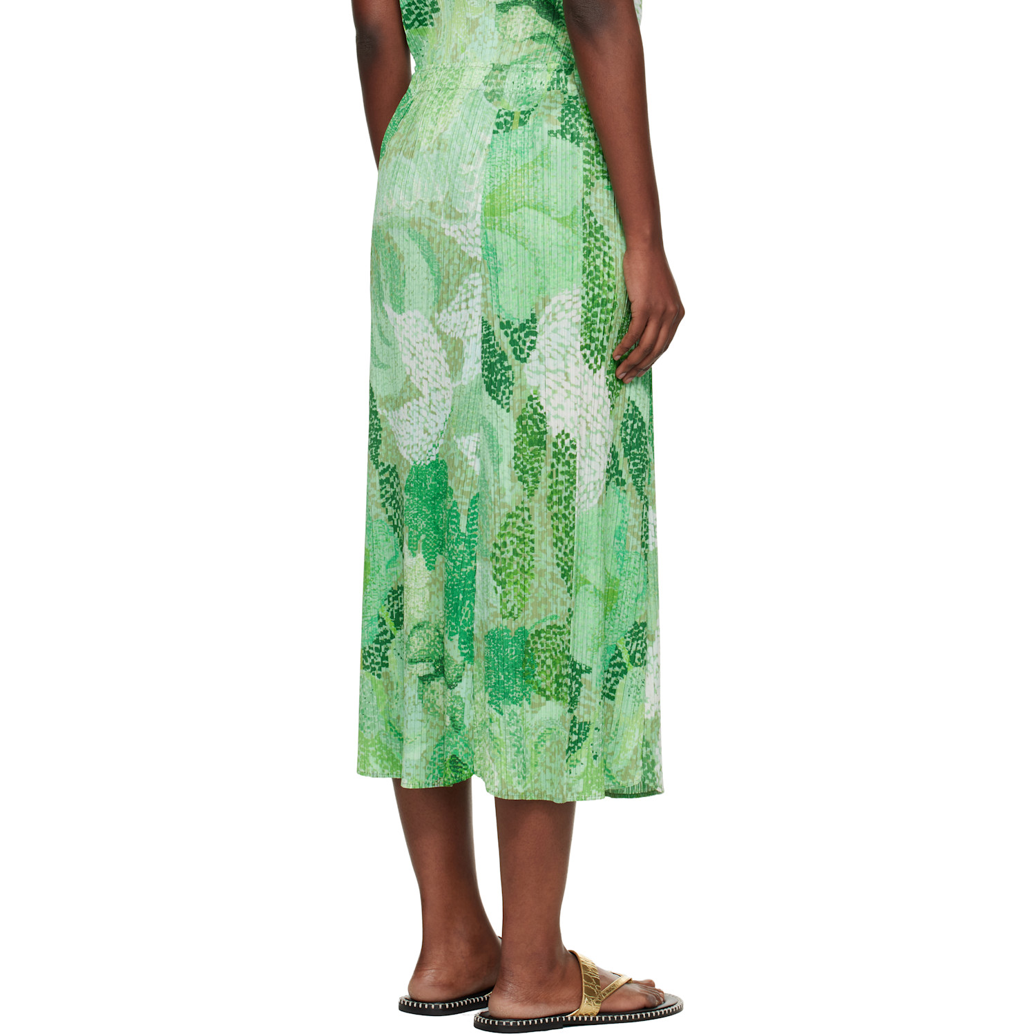  Pleats Please Issey Miyake Green Foggy Forest Midi Skirt 