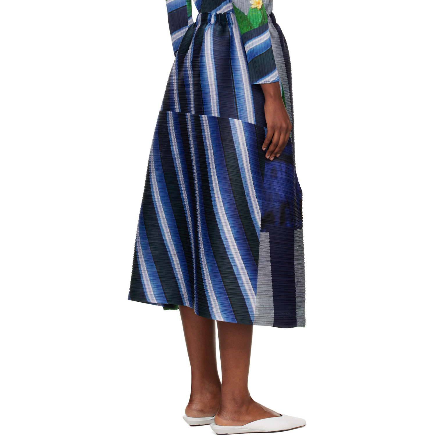  Pleats Please Issey Miyake Gray & Navy City Collage Midi Skirt 