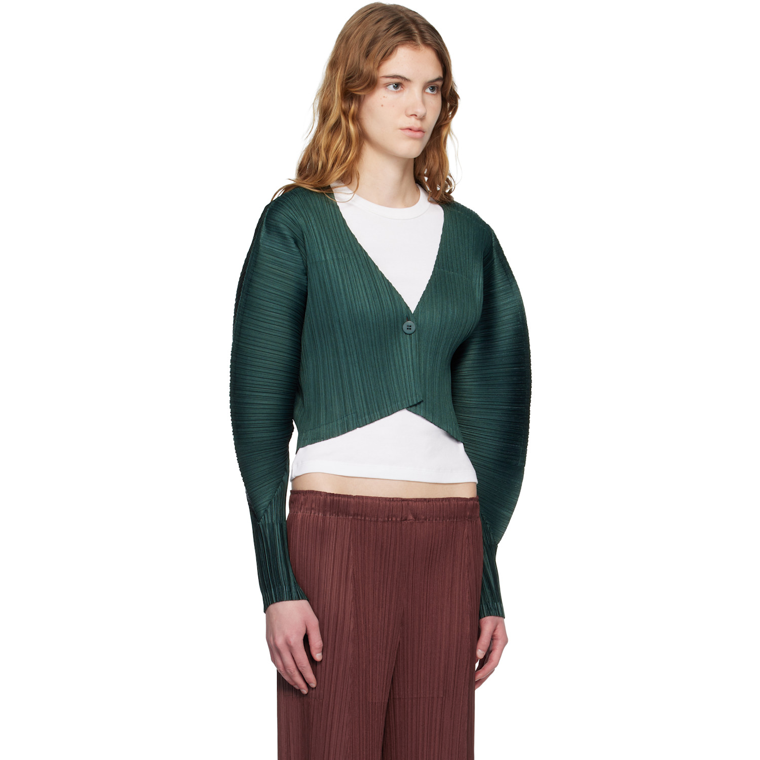  Pleats Please Issey Miyake Green Monthly Colors December Cardigan 