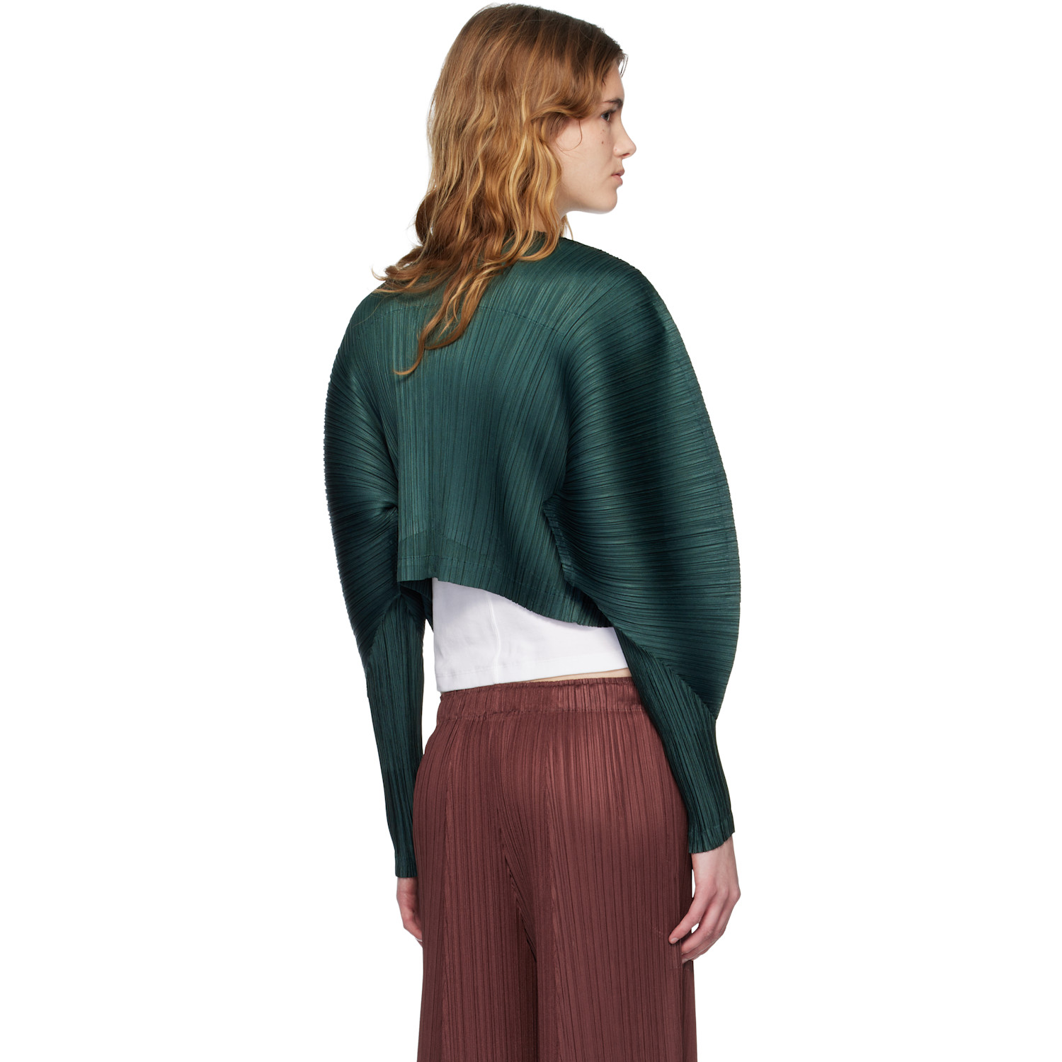  Pleats Please Issey Miyake Green Monthly Colors December Cardigan 