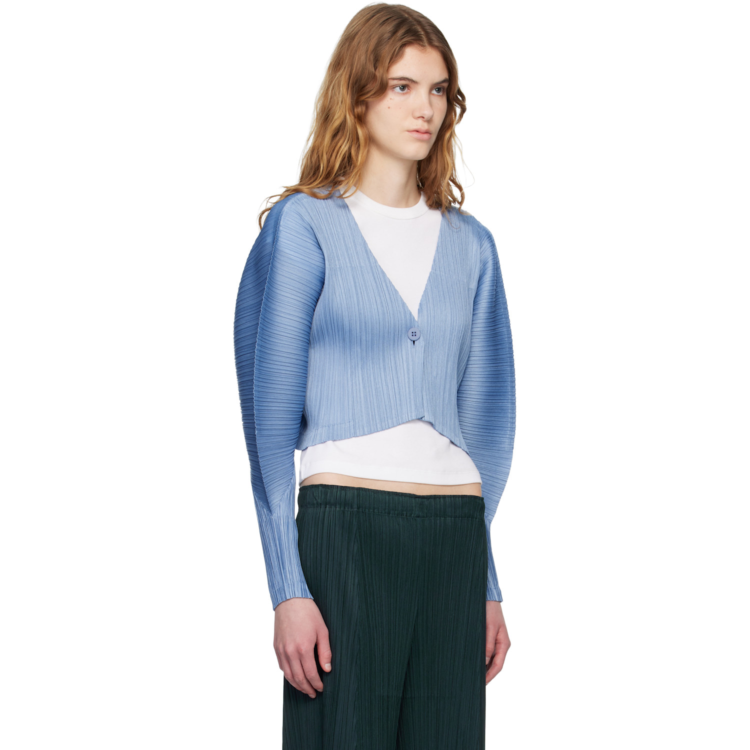  Pleats Please Issey Miyake Blue Monthly Colors December Cardigan 