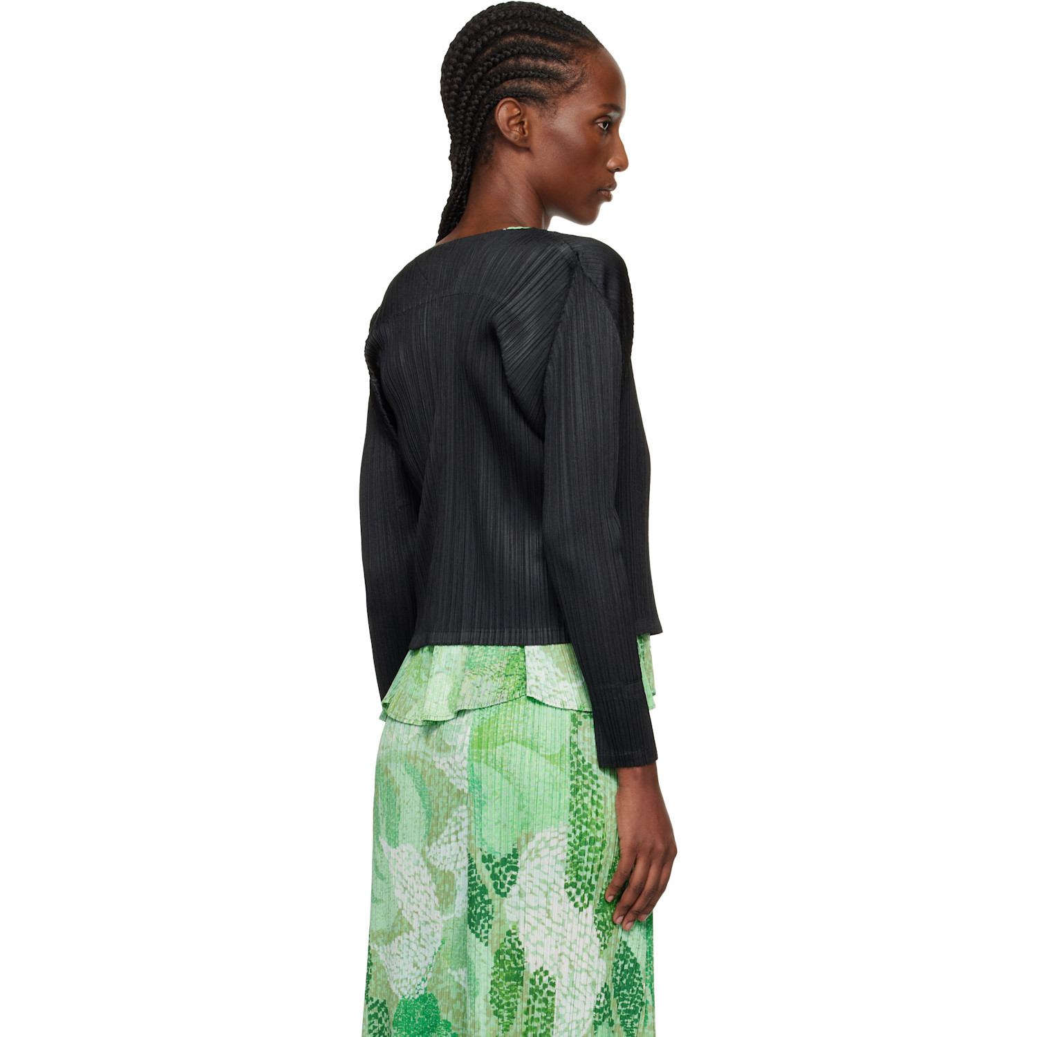  Pleats Please Issey Miyake Black Facade Cardigan 