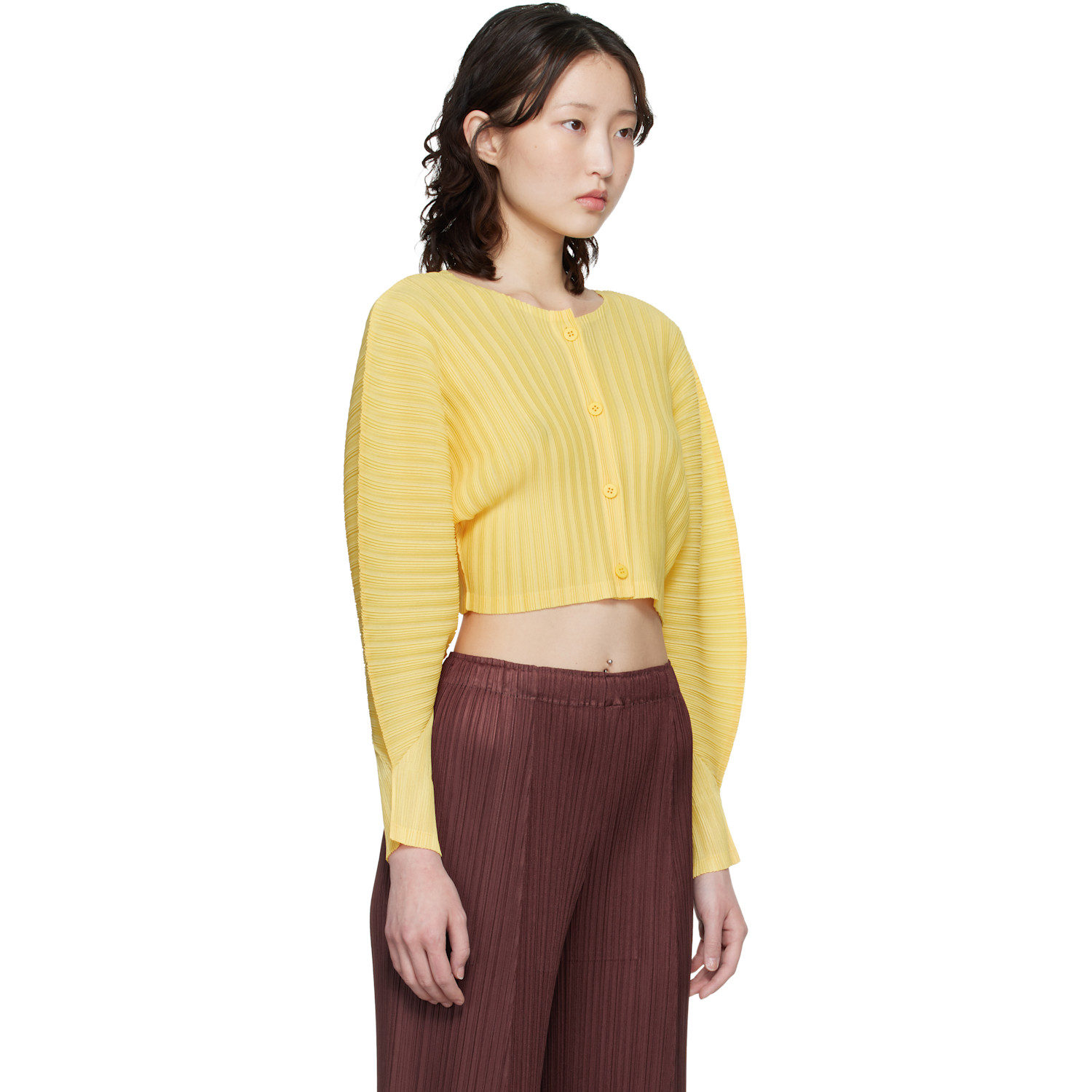  Pleats Please Issey Miyake Yellow Rib Pleats January Cardigan 