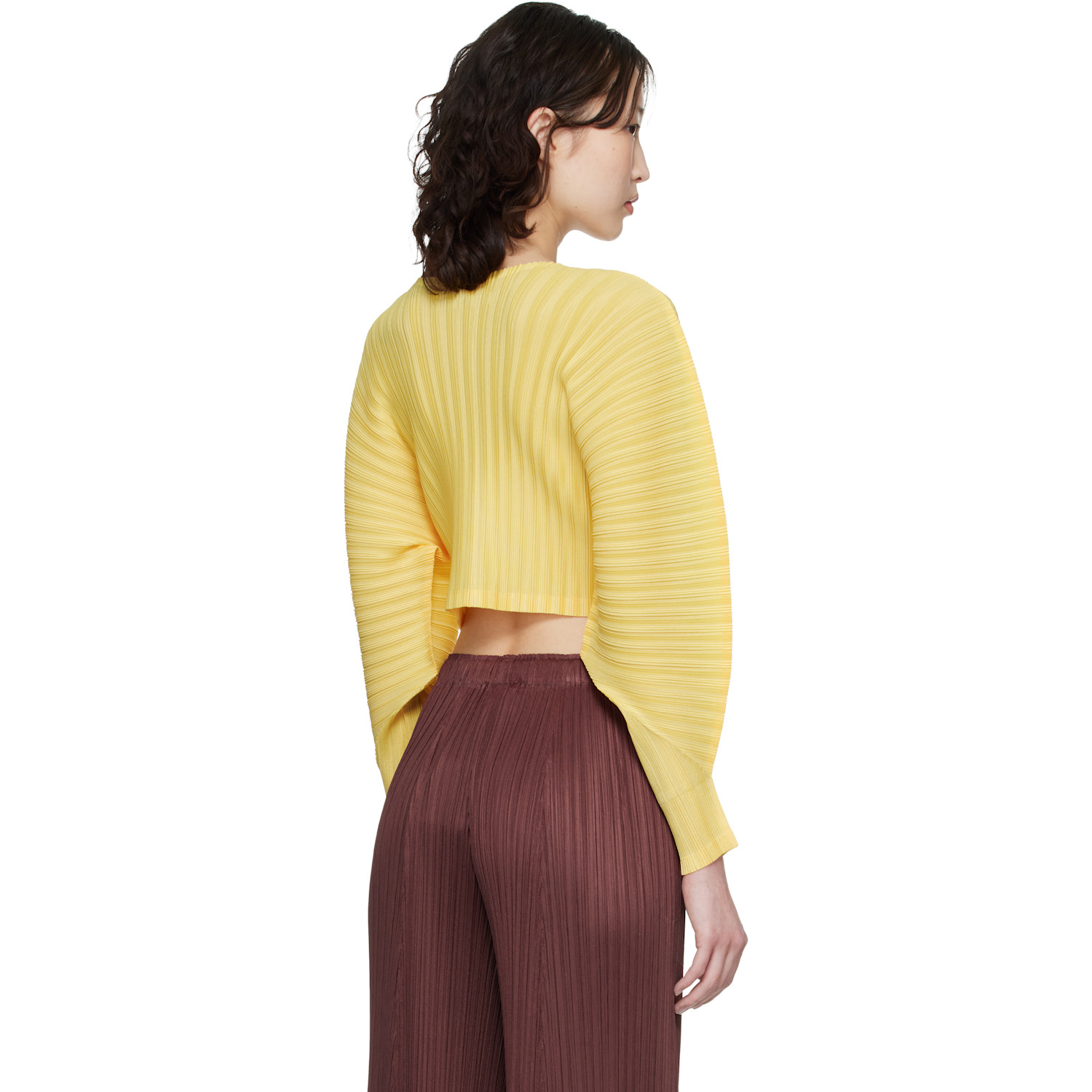  Pleats Please Issey Miyake Yellow Rib Pleats January Cardigan 