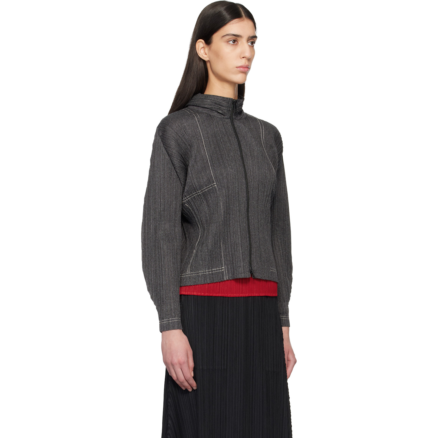  Pleats Please Issey Miyake Black Cotton Denim Hoodie 
