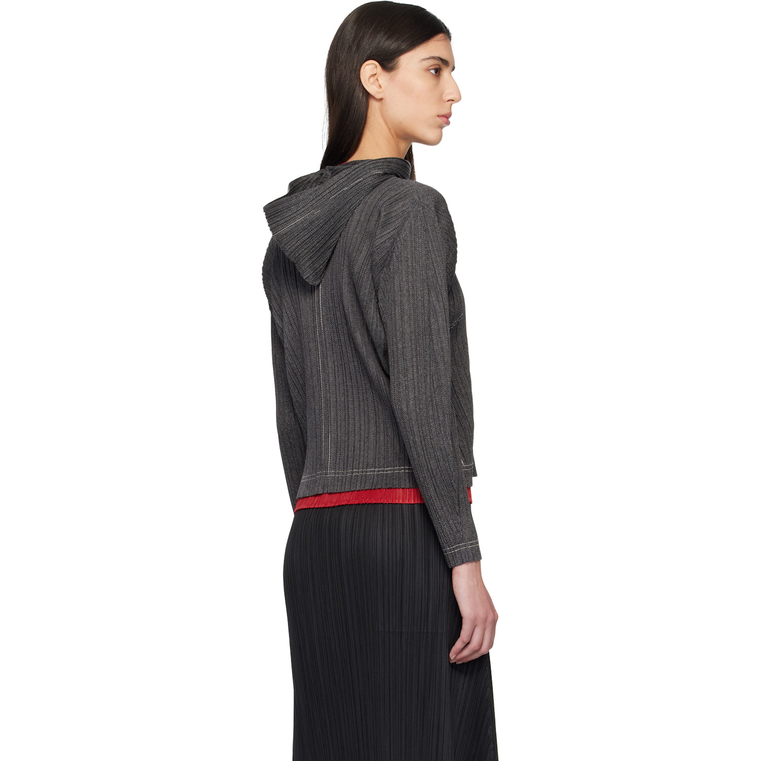  Pleats Please Issey Miyake Black Cotton Denim Hoodie 