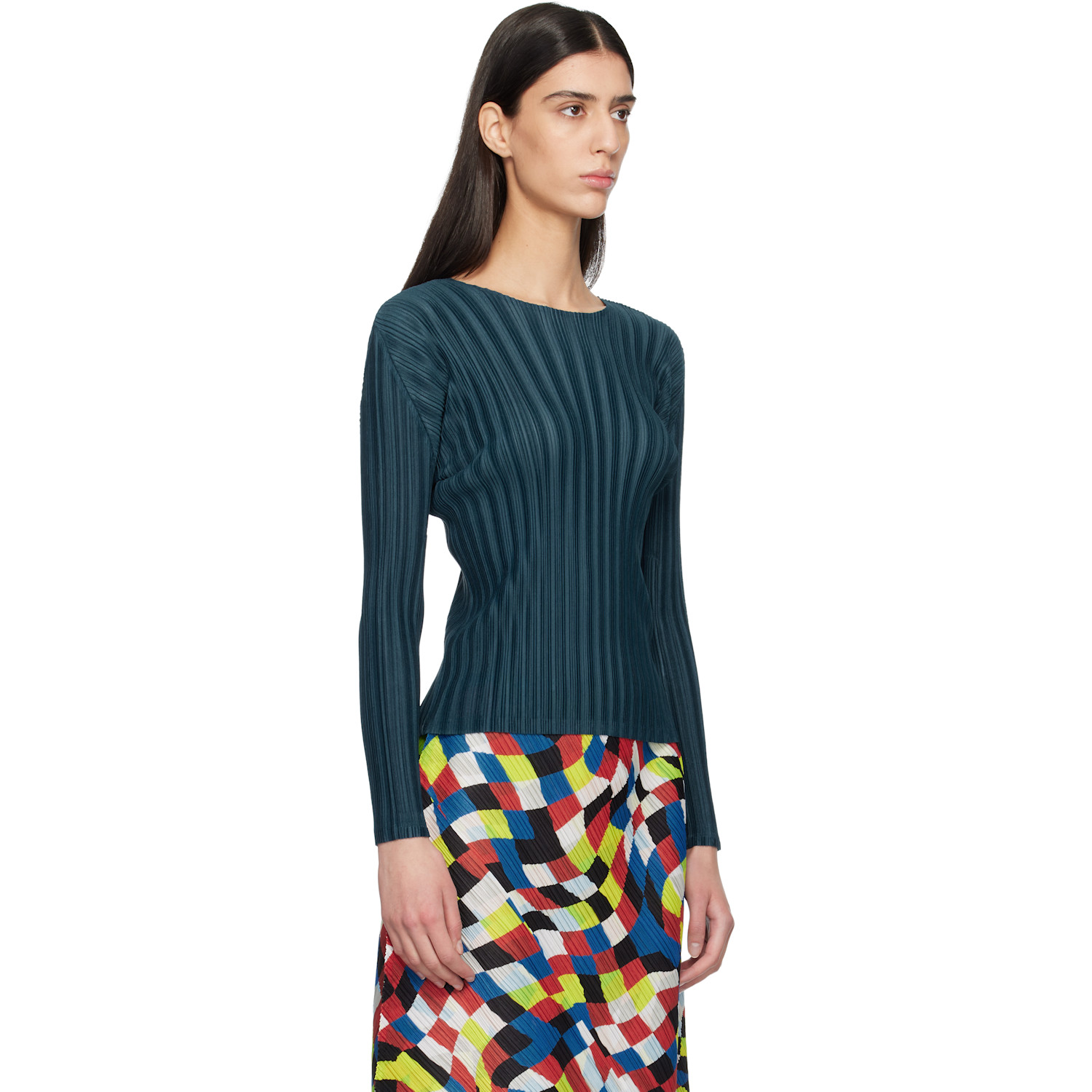  Pleats Please Issey Miyake Navy Rib Pleats November Top 
