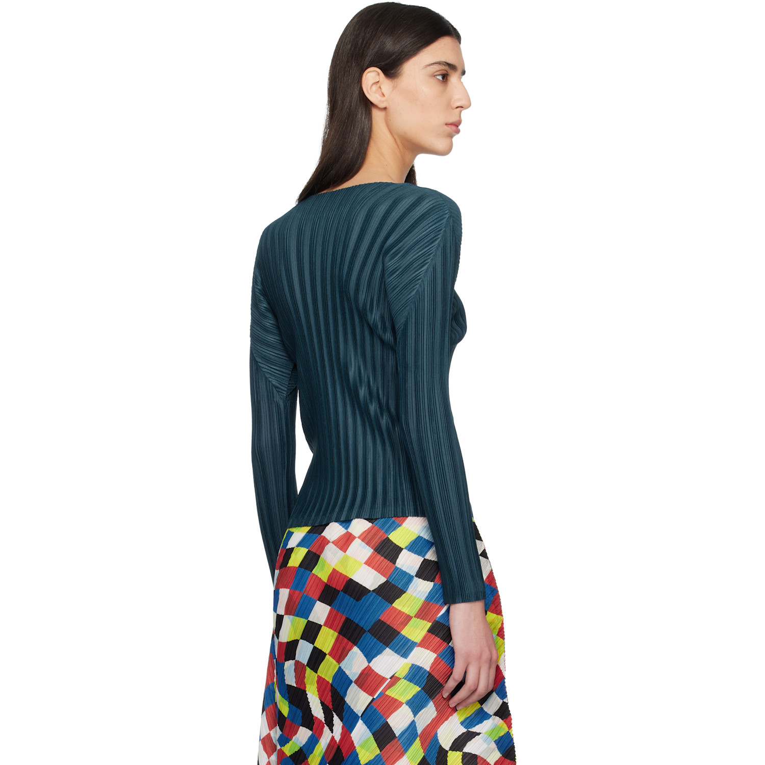  Pleats Please Issey Miyake Navy Rib Pleats November Top 