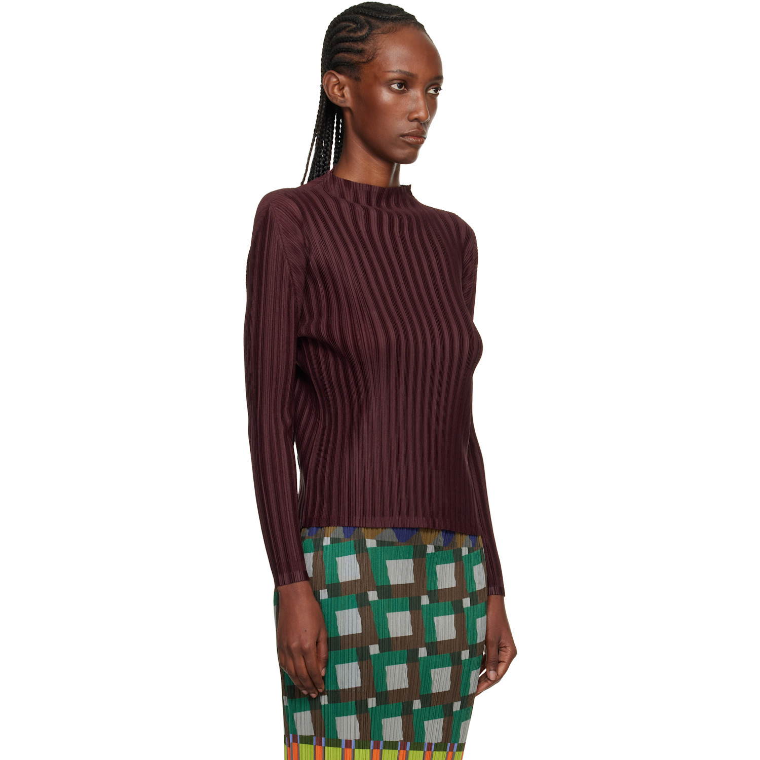  Pleats Please Issey Miyake Burgundy Rib Pleats January Top 