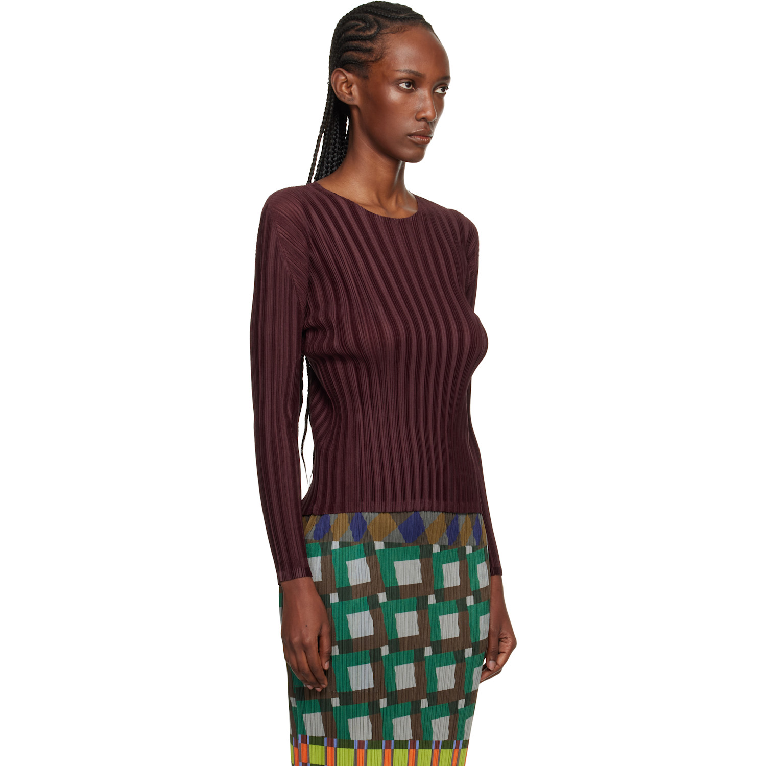  Pleats Please Issey Miyake Burgundy Rib Pleats January T-shirt 