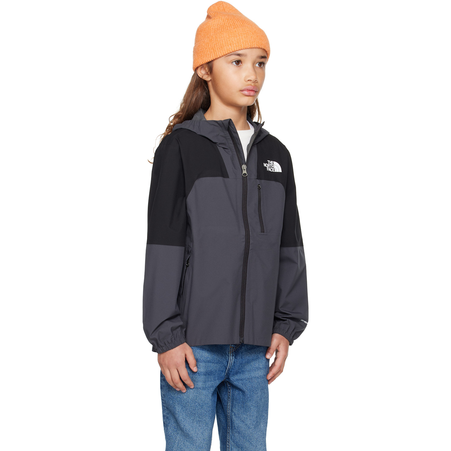  The North Face Kids Big Kids Black & Gray Hike Packable Shell Jacket 