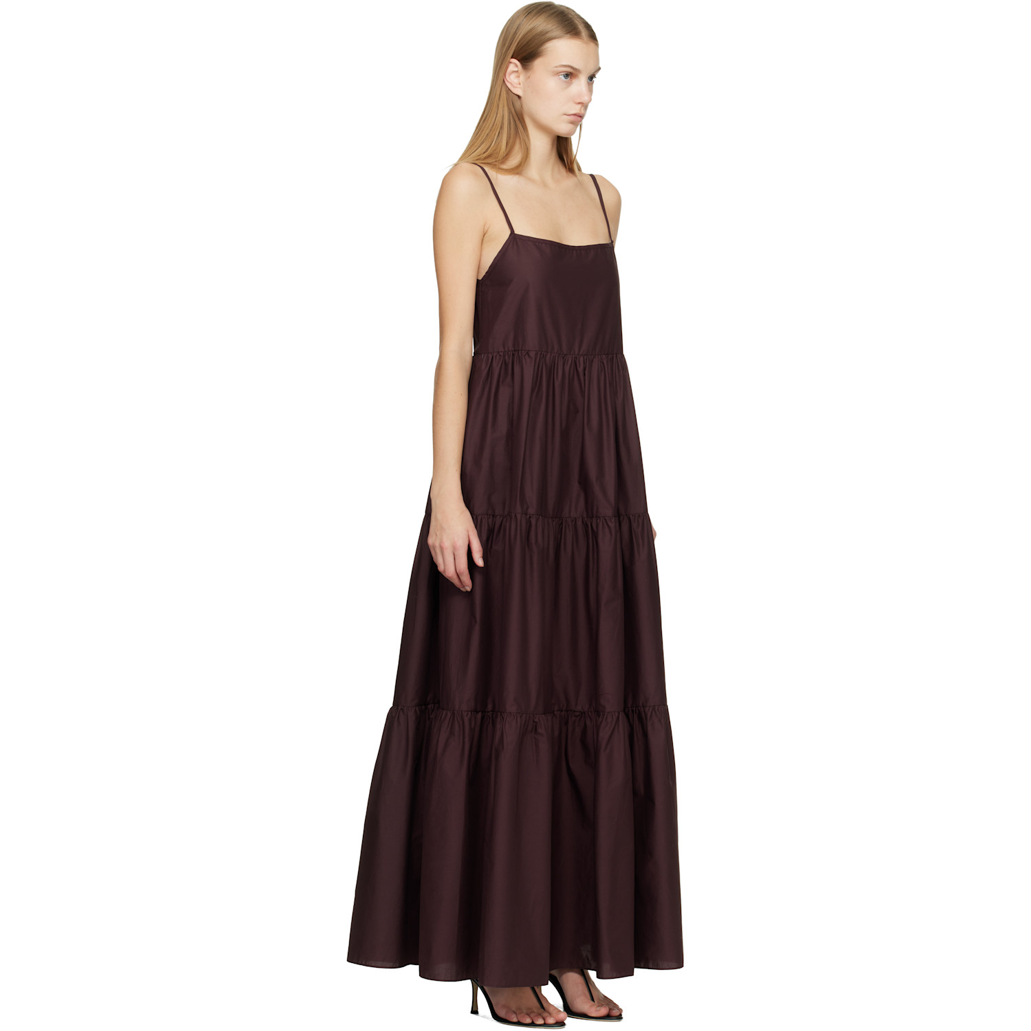 Matteau Burgundy Tiered Low Back Maxi Dress 