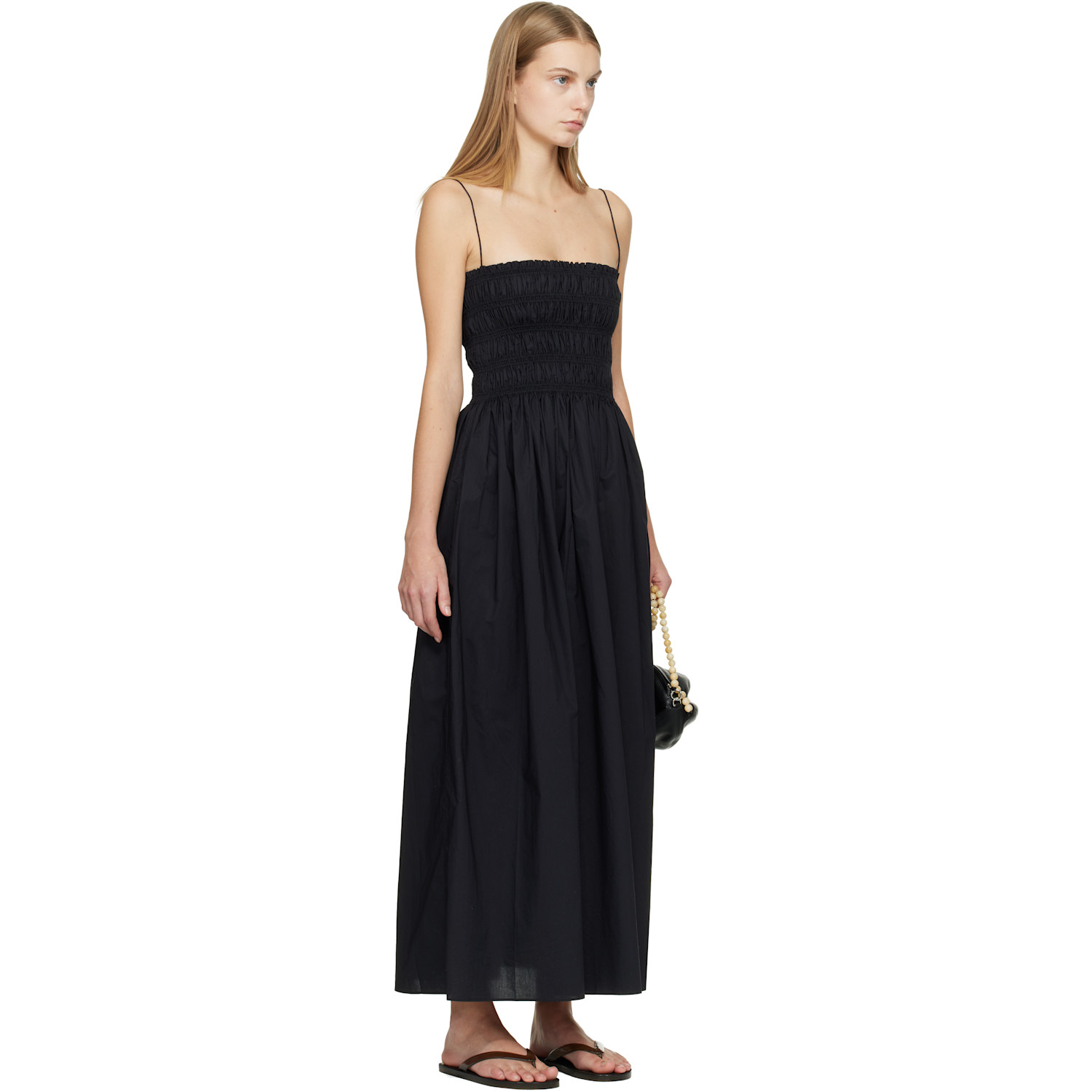 Matteau Black Shirred Bodice Midi Dress 