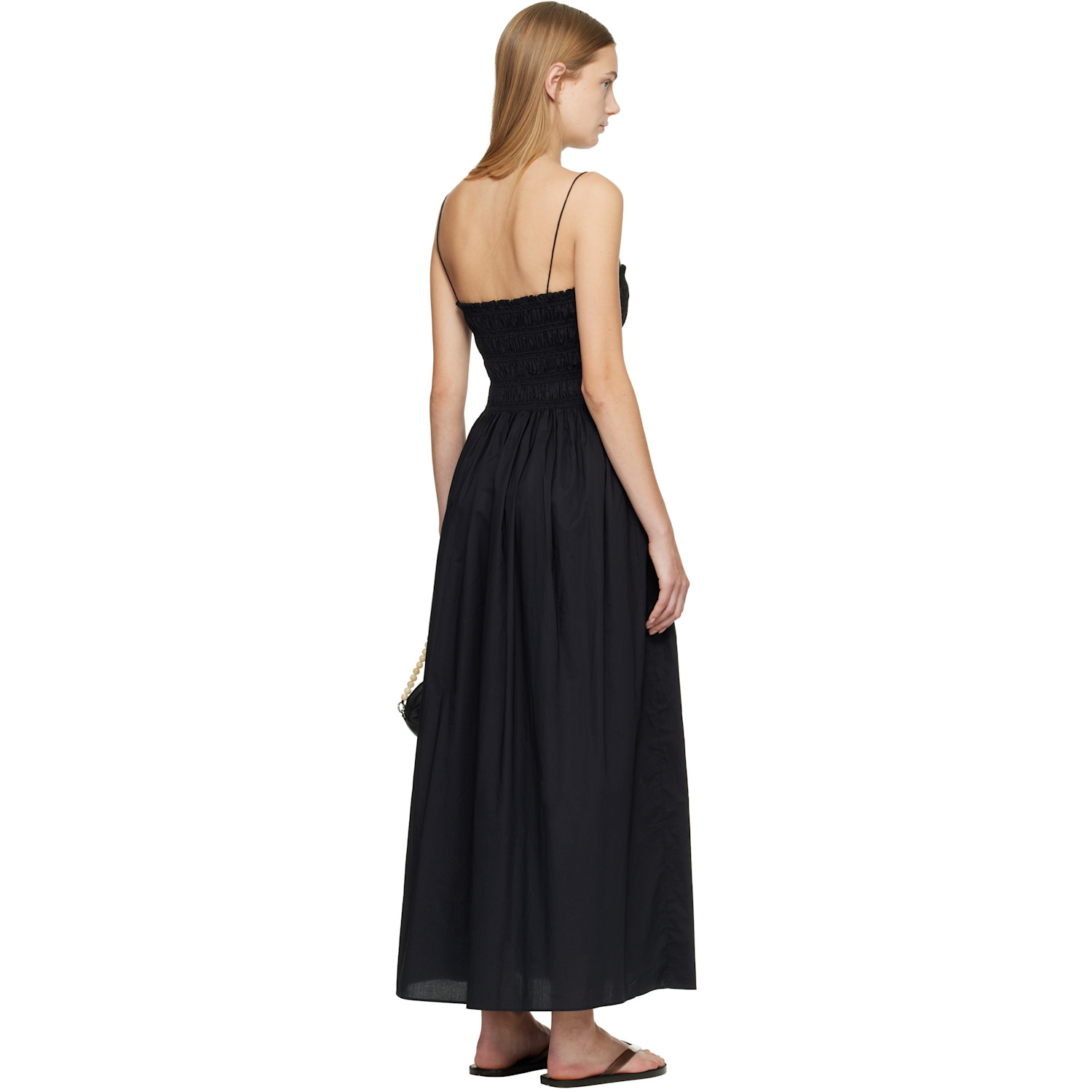  Matteau Black Shirred Bodice Midi Dress 