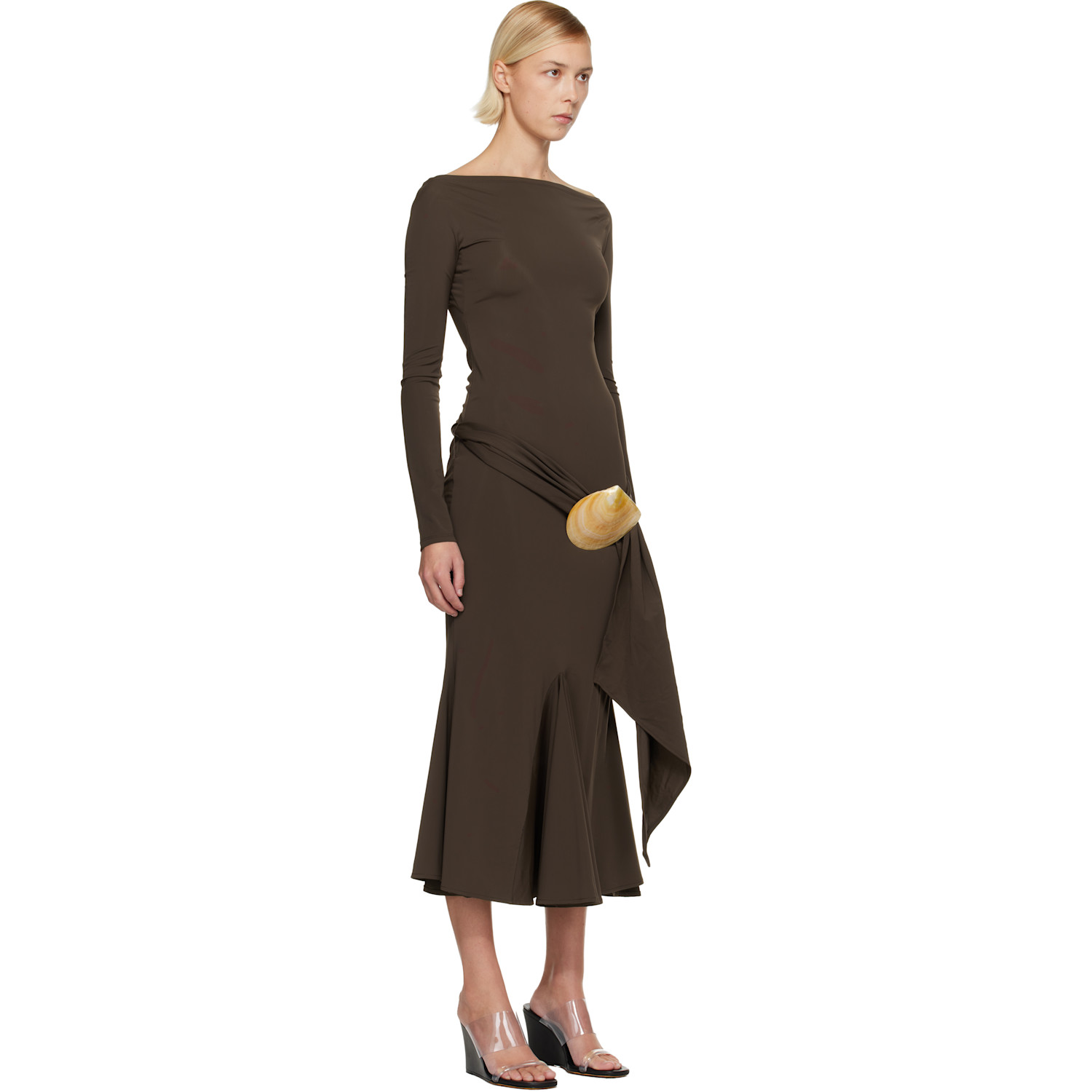  Conner Ives Brown Recycled Spandex Shell Belt Maxi Dress 
