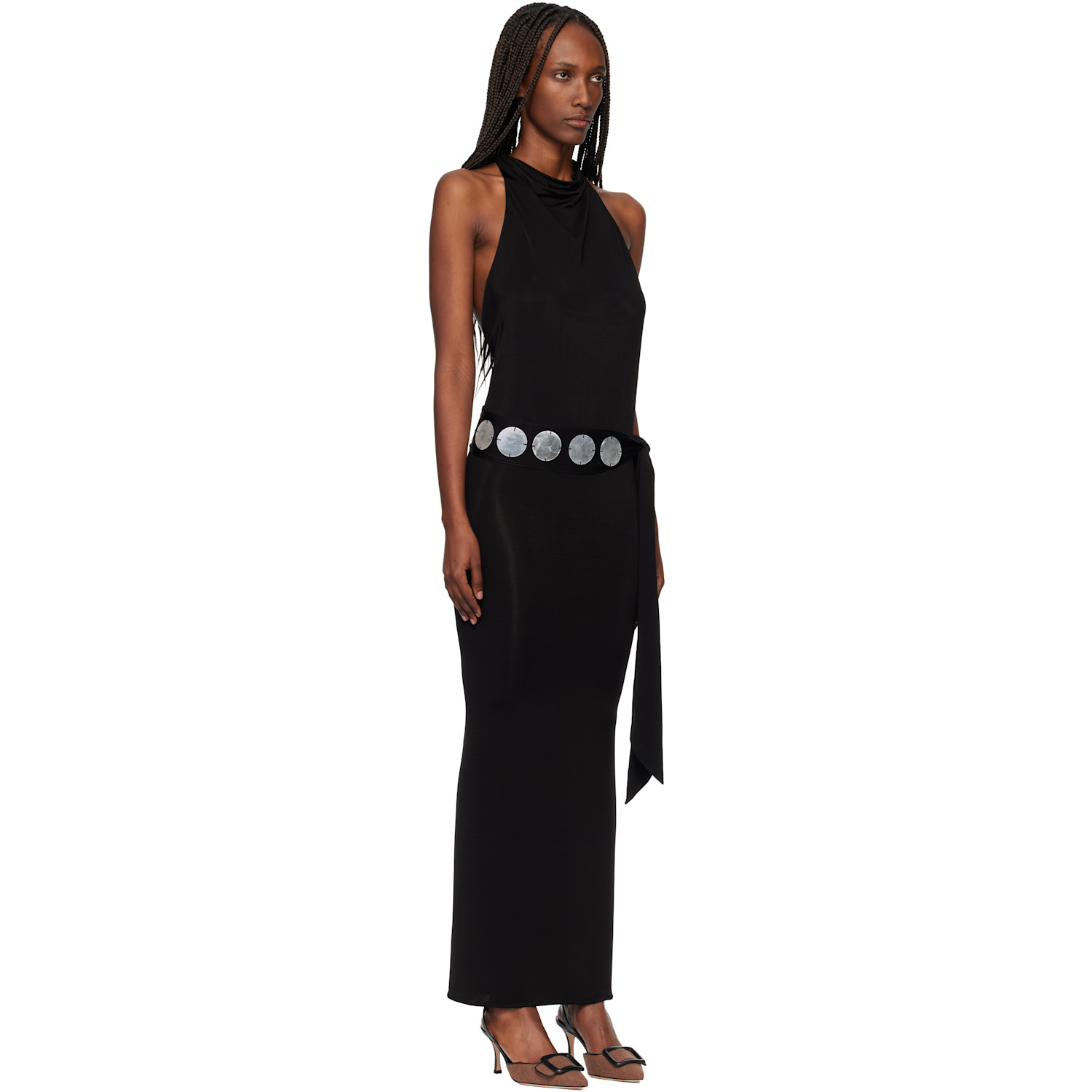  Conner Ives Black Jersey Halter Maxi Dress 