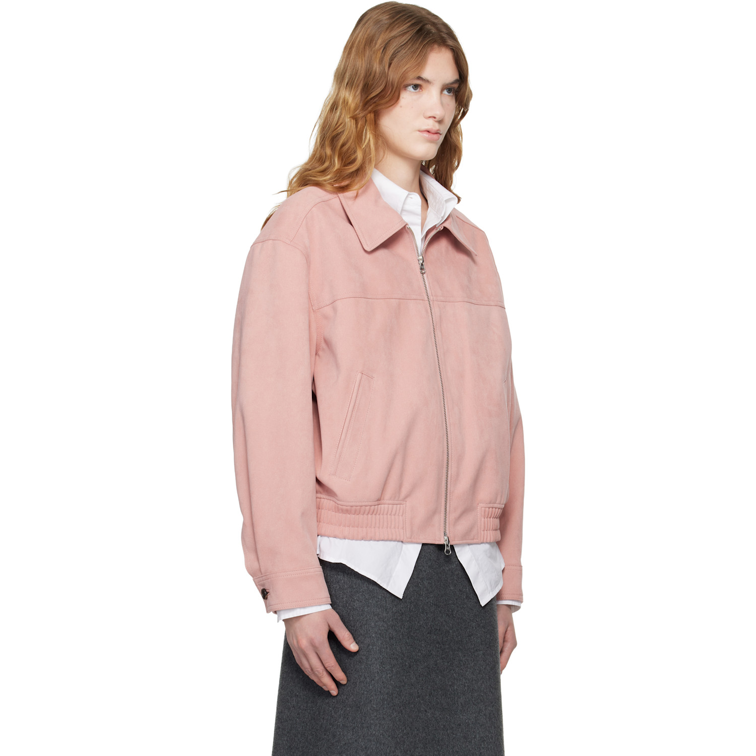  Dunst Pink Collared Faux-suede Jacket 
