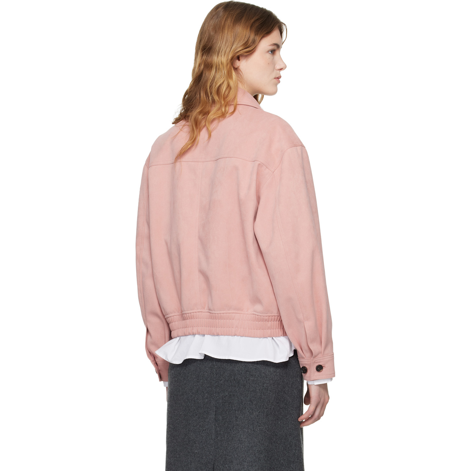  Dunst Pink Collared Faux-suede Jacket 