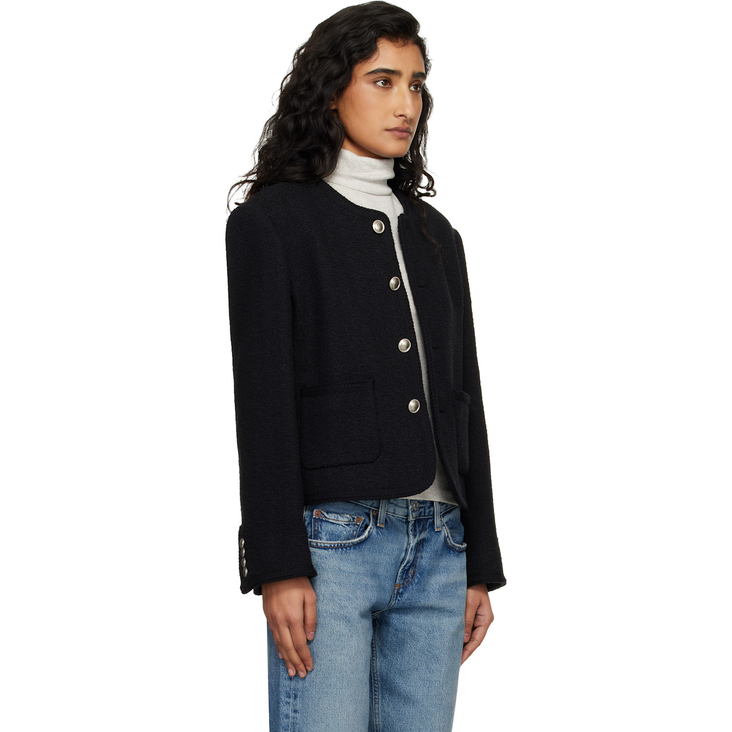  Dunst Black Classic Boucle Tweed Jacket 
