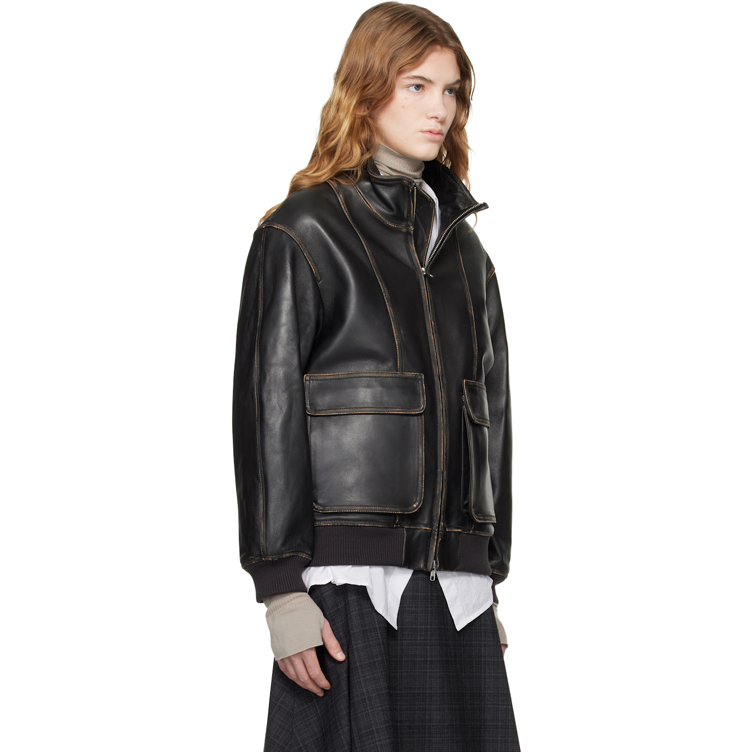  Dunst Black Stand Collared Leather Jacket 