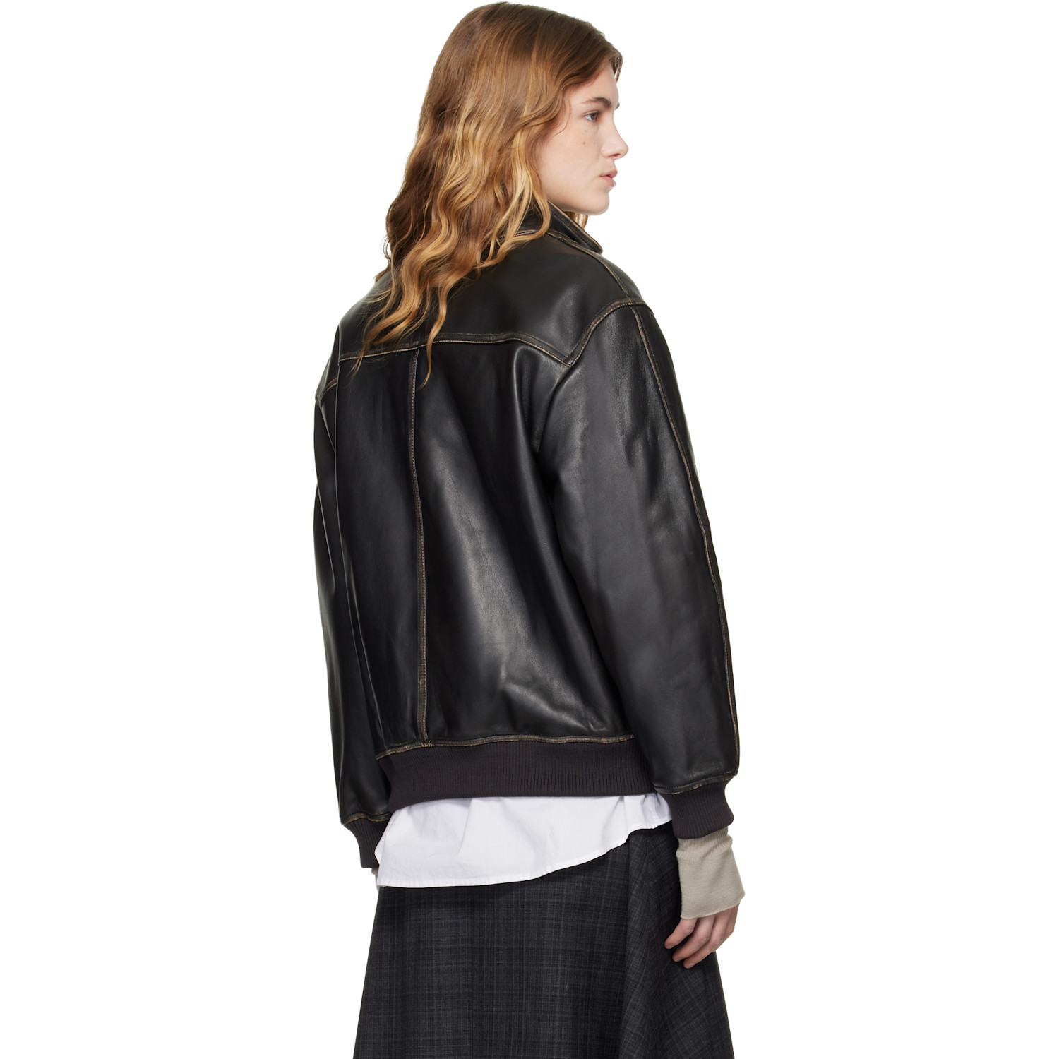  Dunst Black Stand Collared Leather Jacket 