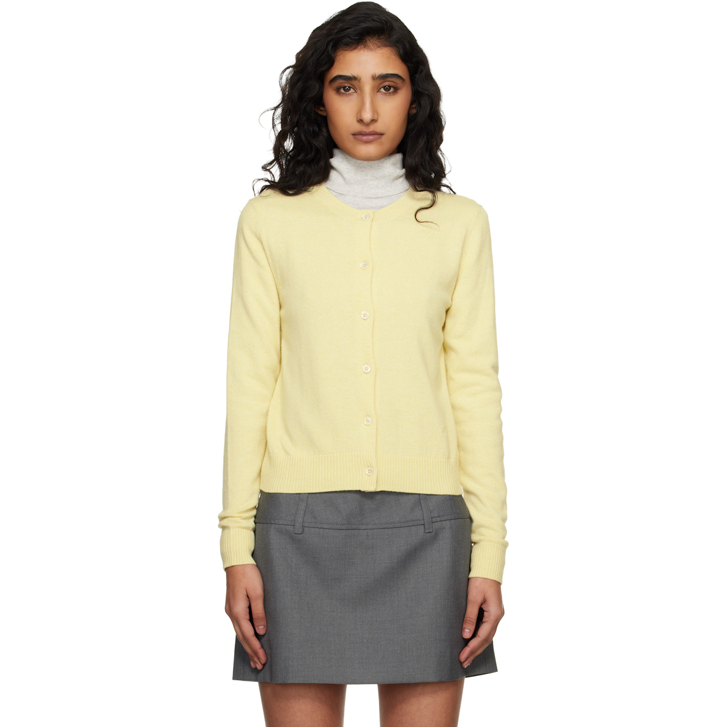 Dunst Yellow Essential Crewneck Knit Cardigan