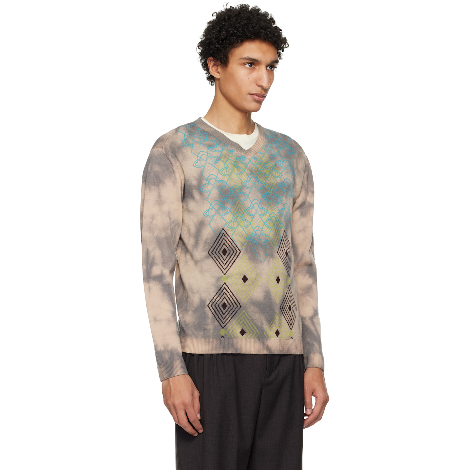  Kiko Kostadinov Taupe Hatha V-neck Knit Sweater 