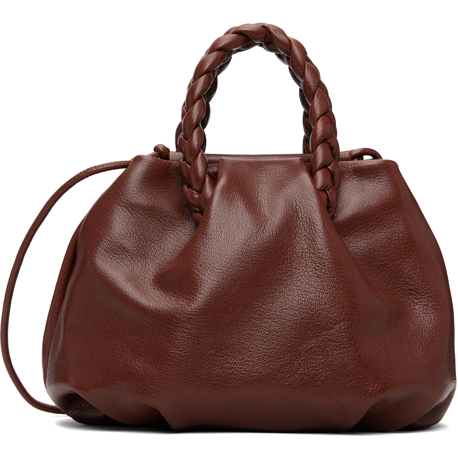 HEREU Bombon Ruched Leather Top-Handle Bag | Smart Closet