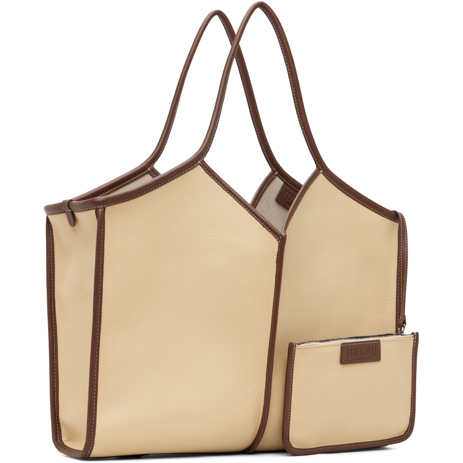  Hereu Beige Calella Squared Medium Leather Tote 