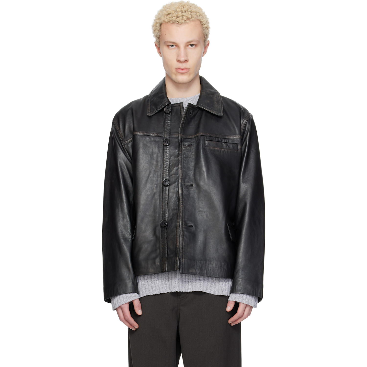 HOPE Black Boxy Leather Jacket