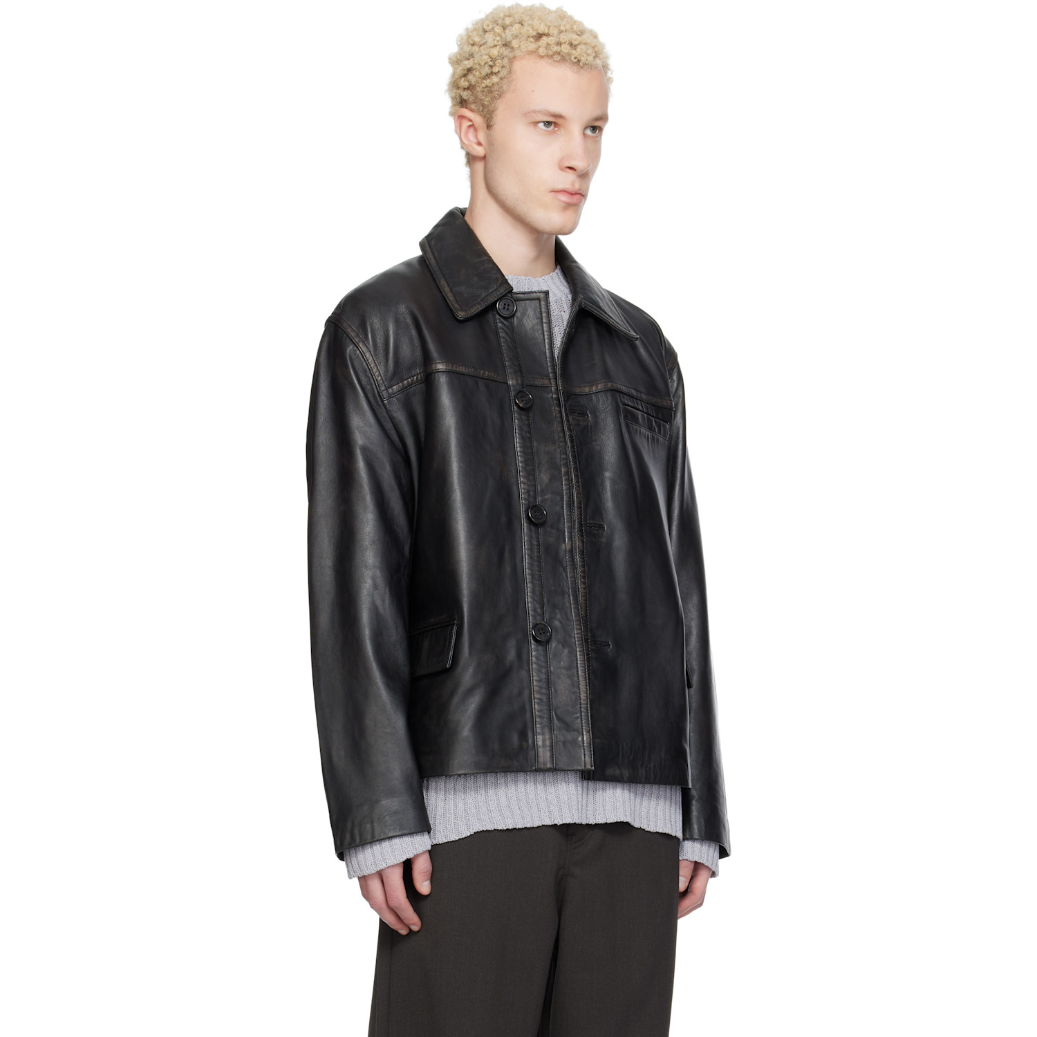  Hope Black Boxy Leather Jacket 