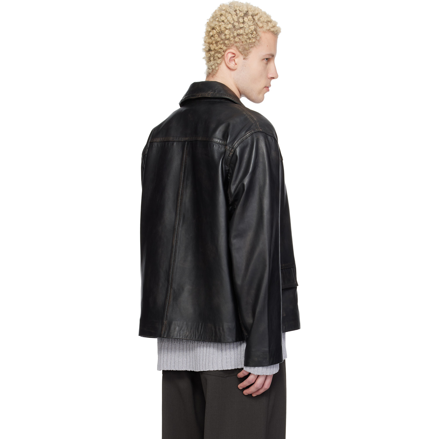  Hope Black Boxy Leather Jacket 