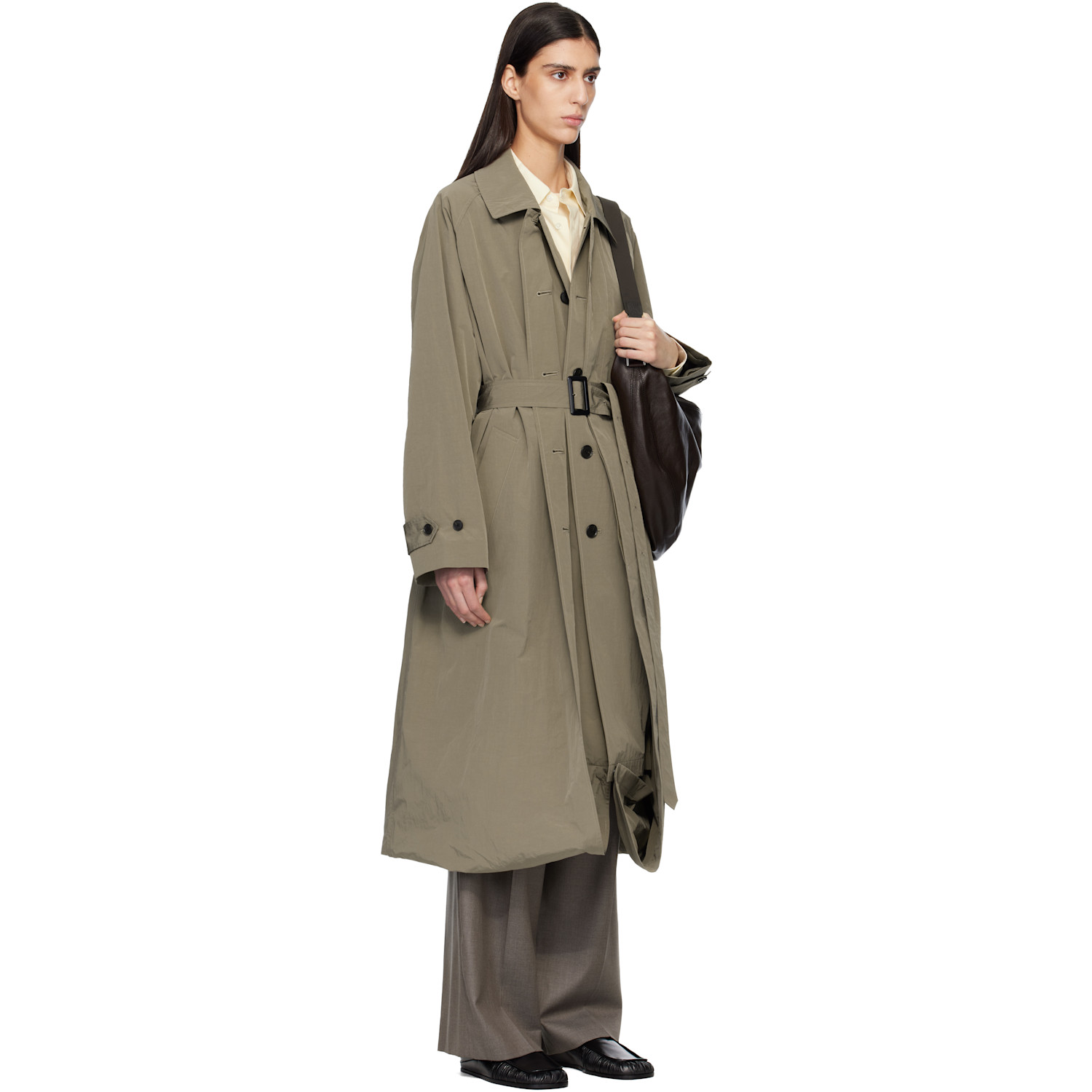  Ssstein Beige Oversized Layered Combination Trench Coat 