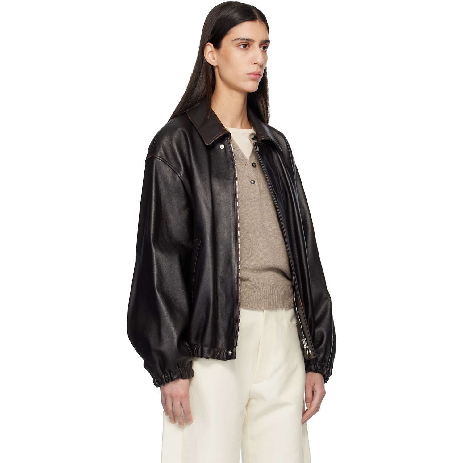  Ssstein Black Sheep Leather Zip Short Jacket 