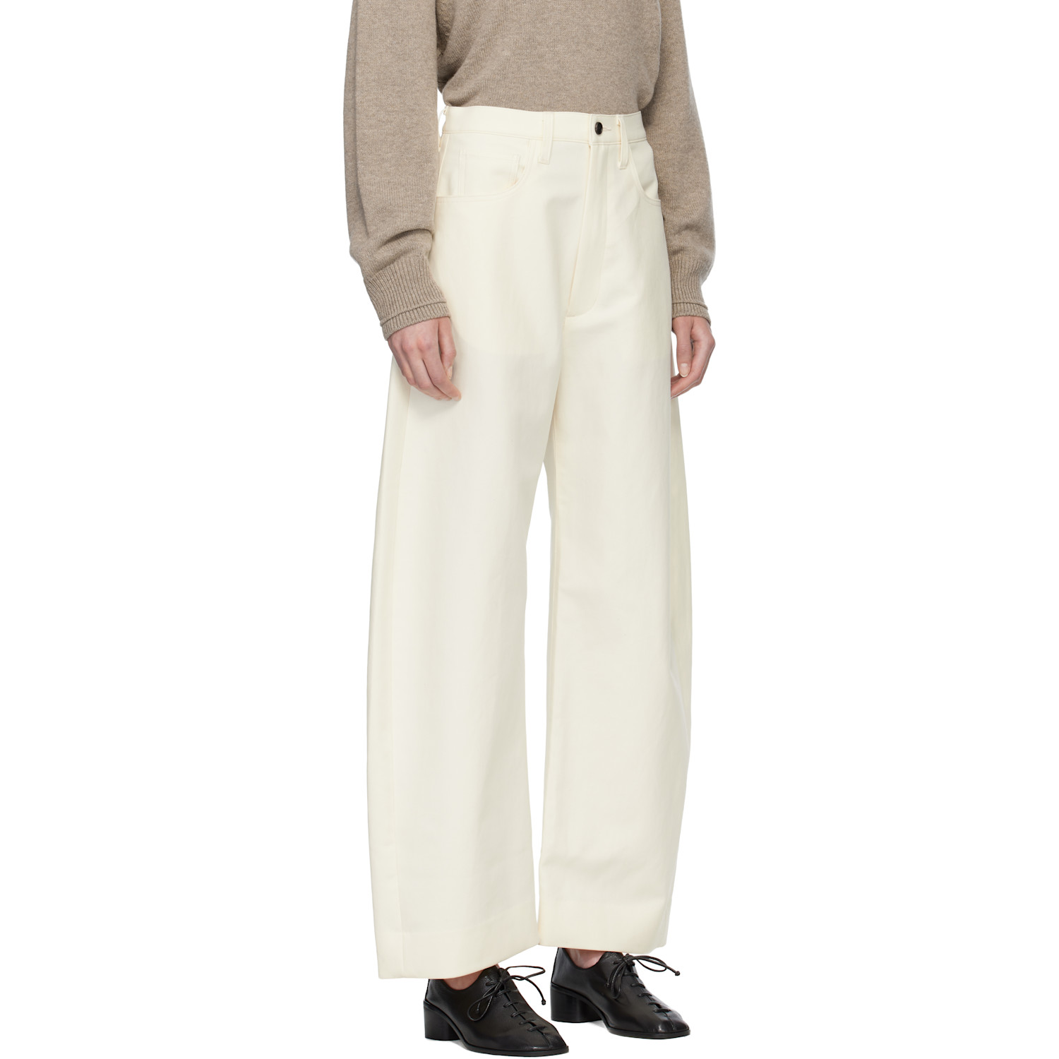  Ssstein Off-white Double Weave Cotton Round Trousers 