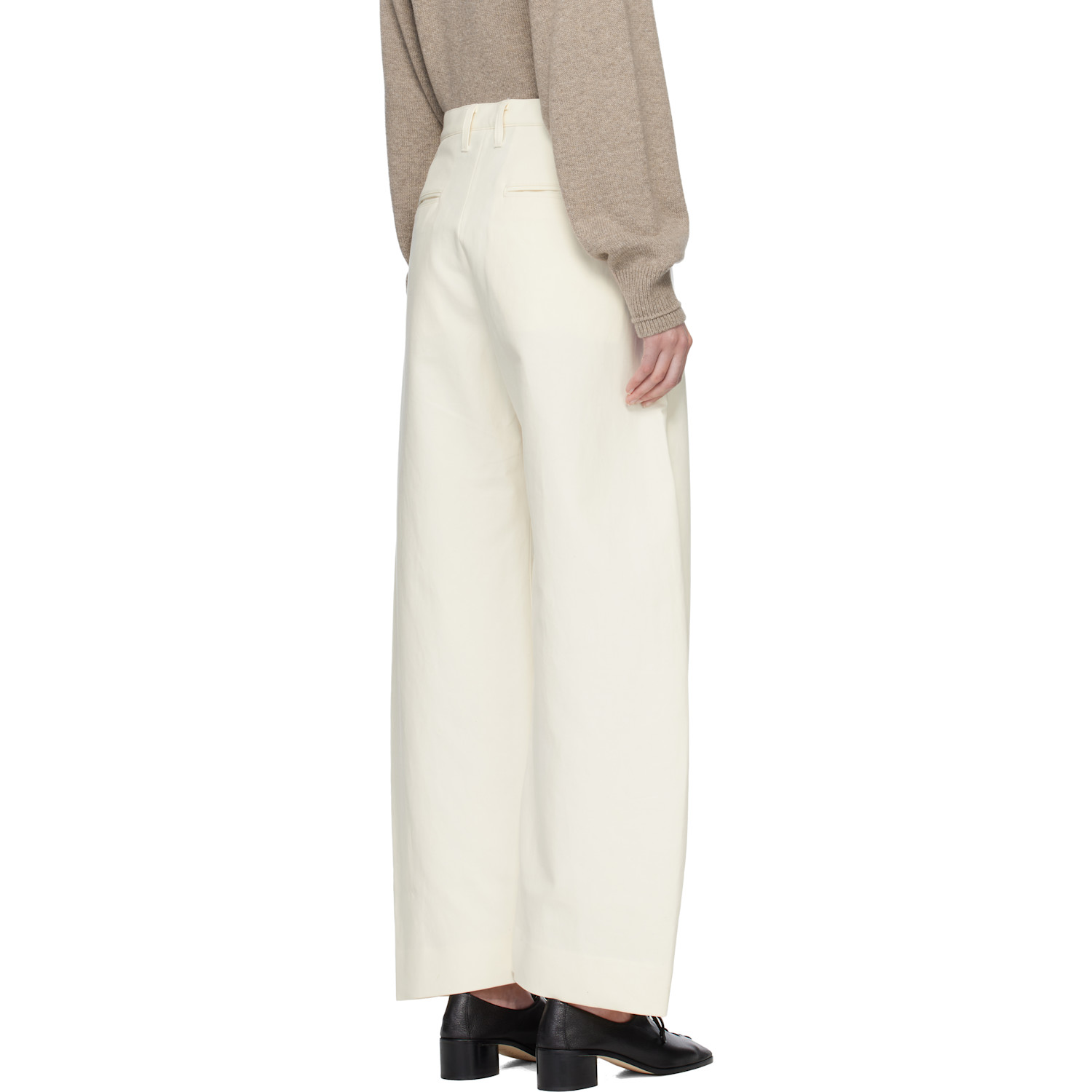 Ssstein Off-white Double Weave Cotton Round Trousers 