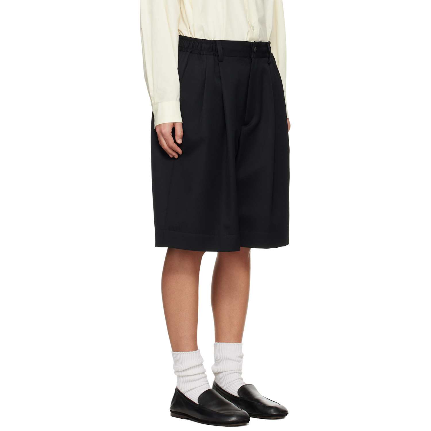  Ssstein Black Wool Kersey Wide Easy Shorts 