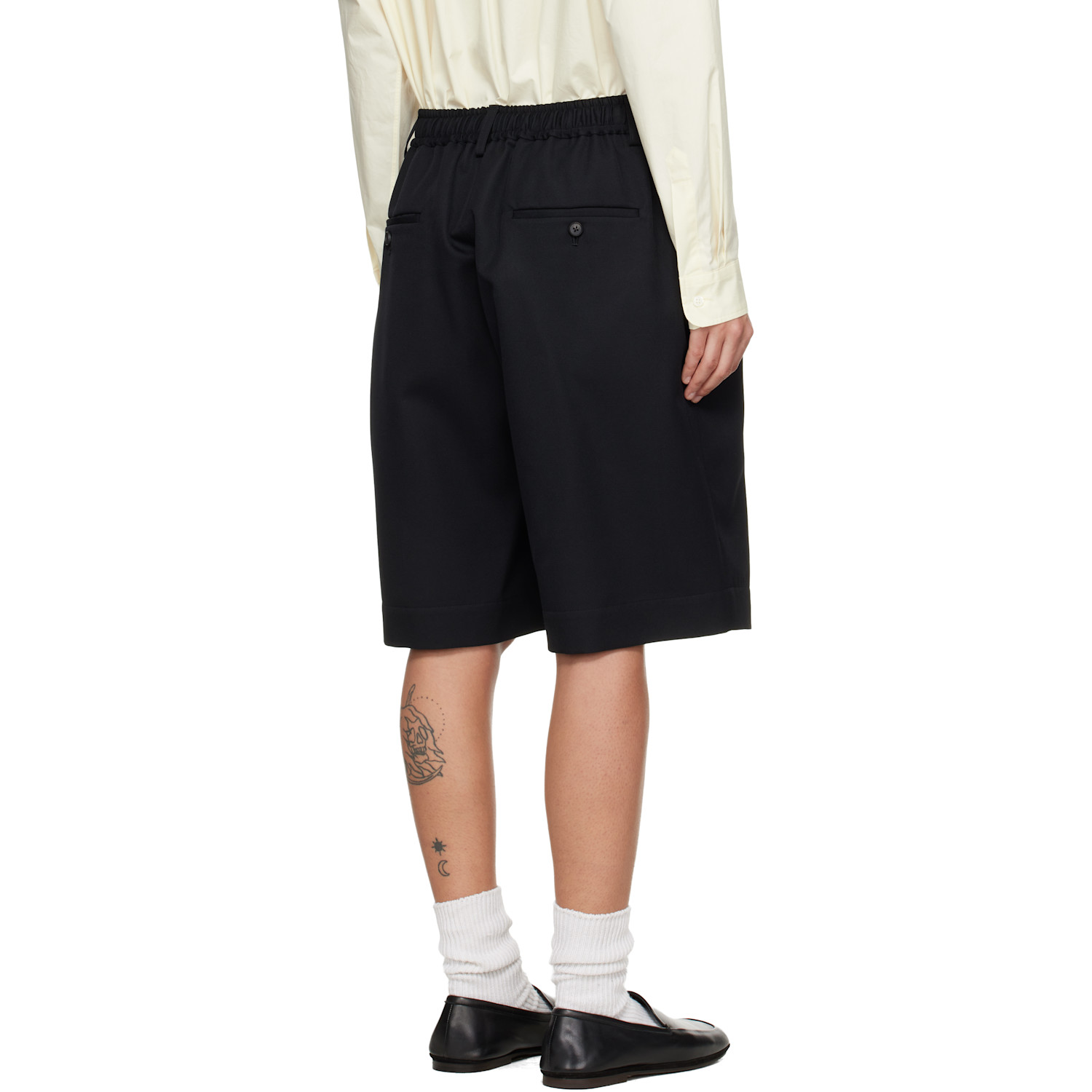  Ssstein Black Wool Kersey Wide Easy Shorts 
