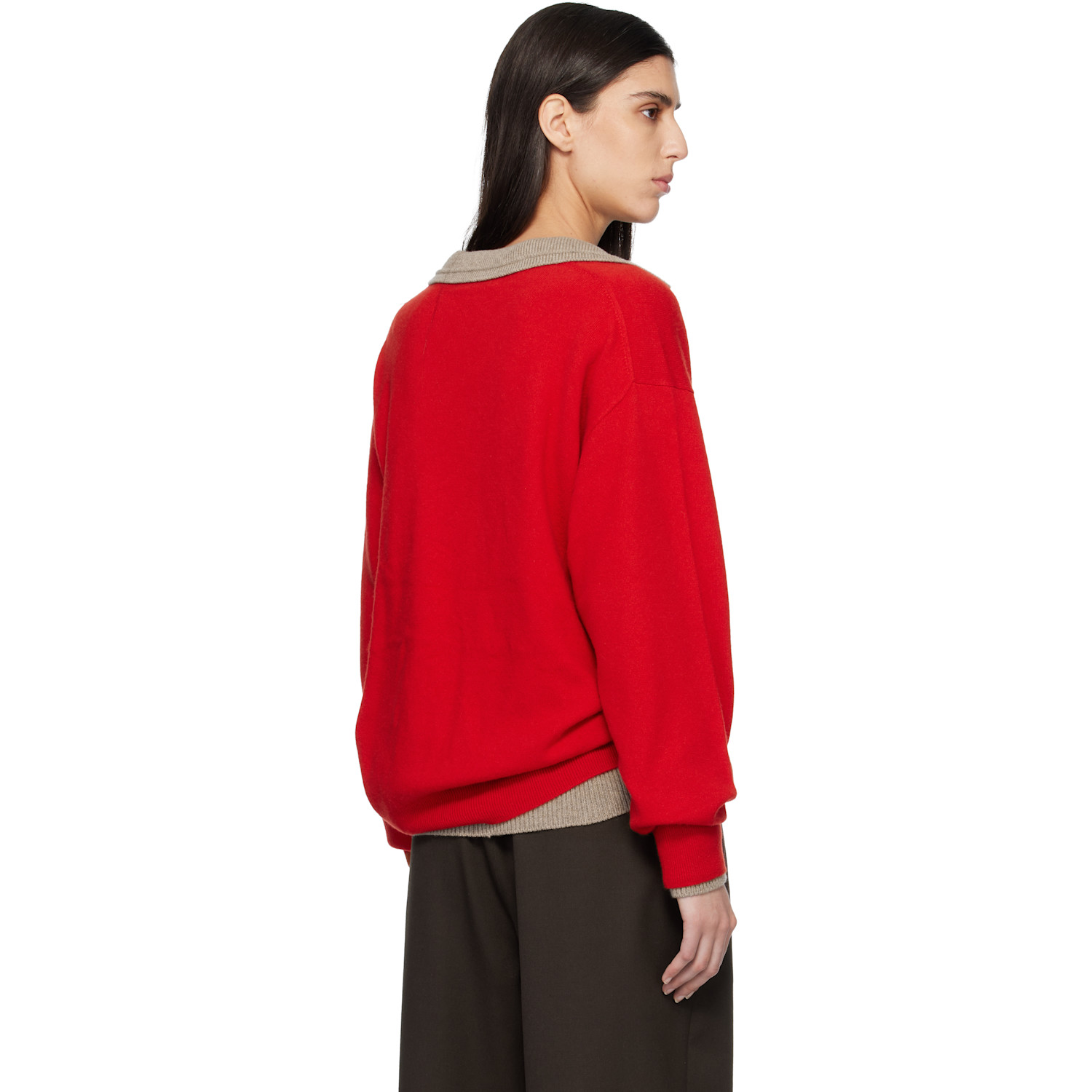  Ssstein Red Pure Cashmere Knit V Neck Ls Sweater 