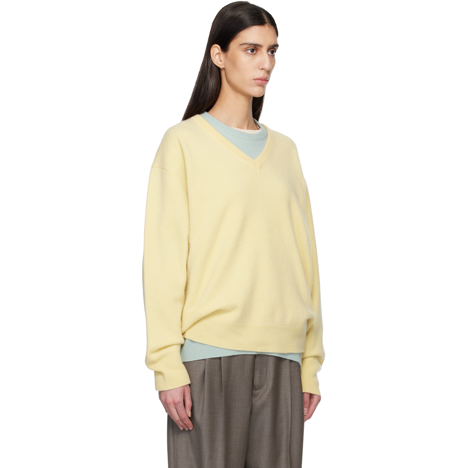  Ssstein Yellow Pure Cashmere Knit V Neck Ls Sweater 