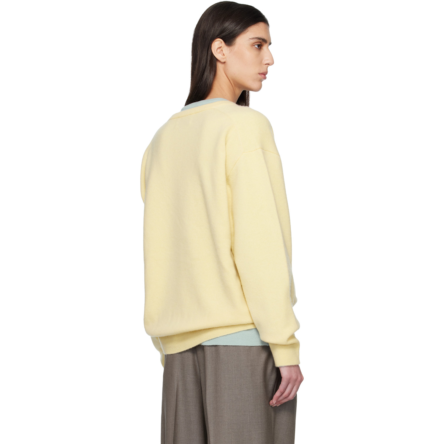  Ssstein Yellow Pure Cashmere Knit V Neck Ls Sweater 