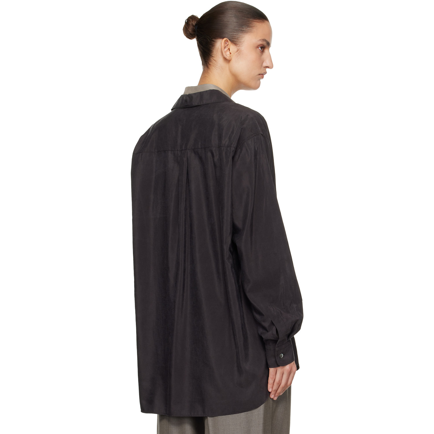  Ssstein Brown Silk Nylon Skipper Shirt 