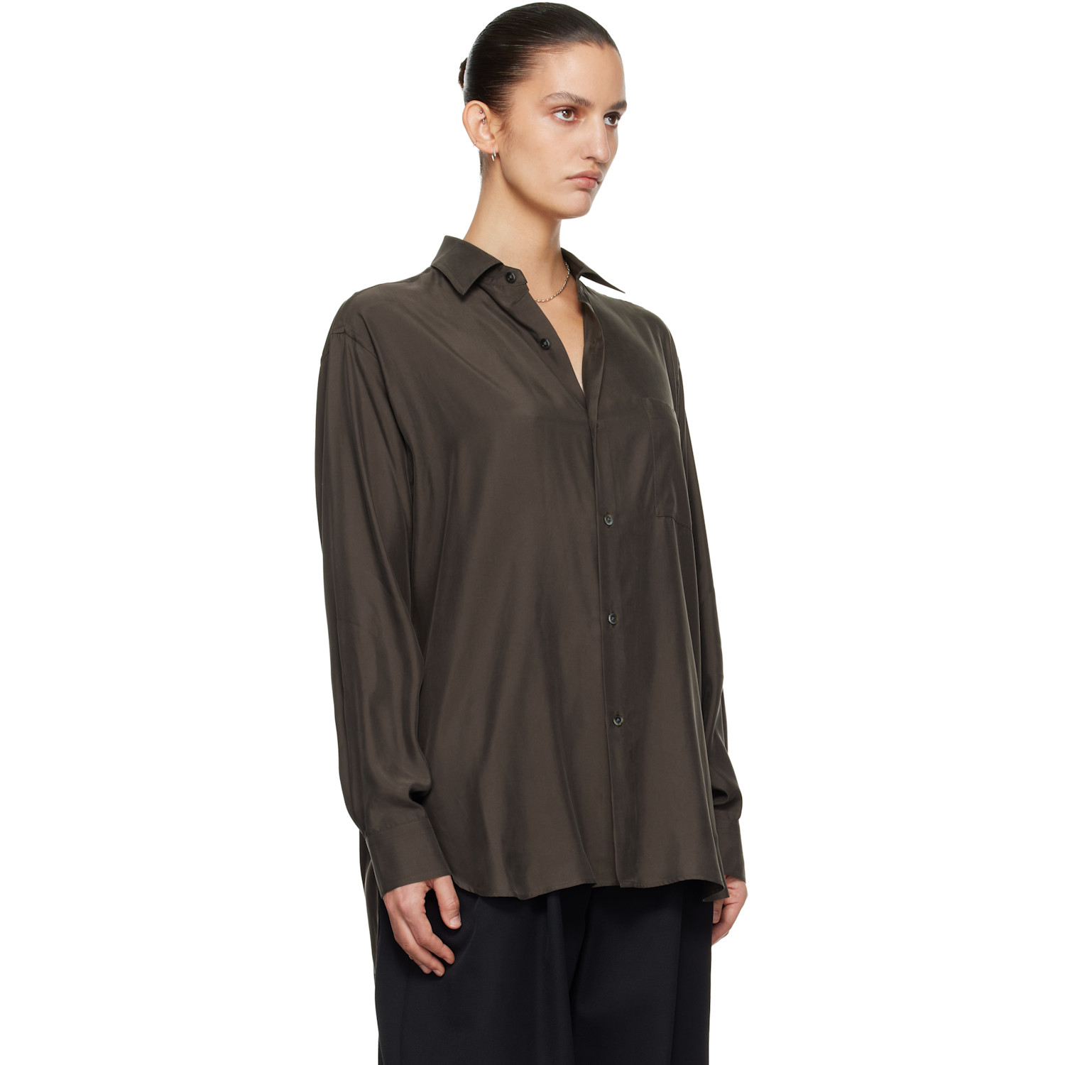  Ssstein Brown Cupro Twill Oversized Ls Shirt 