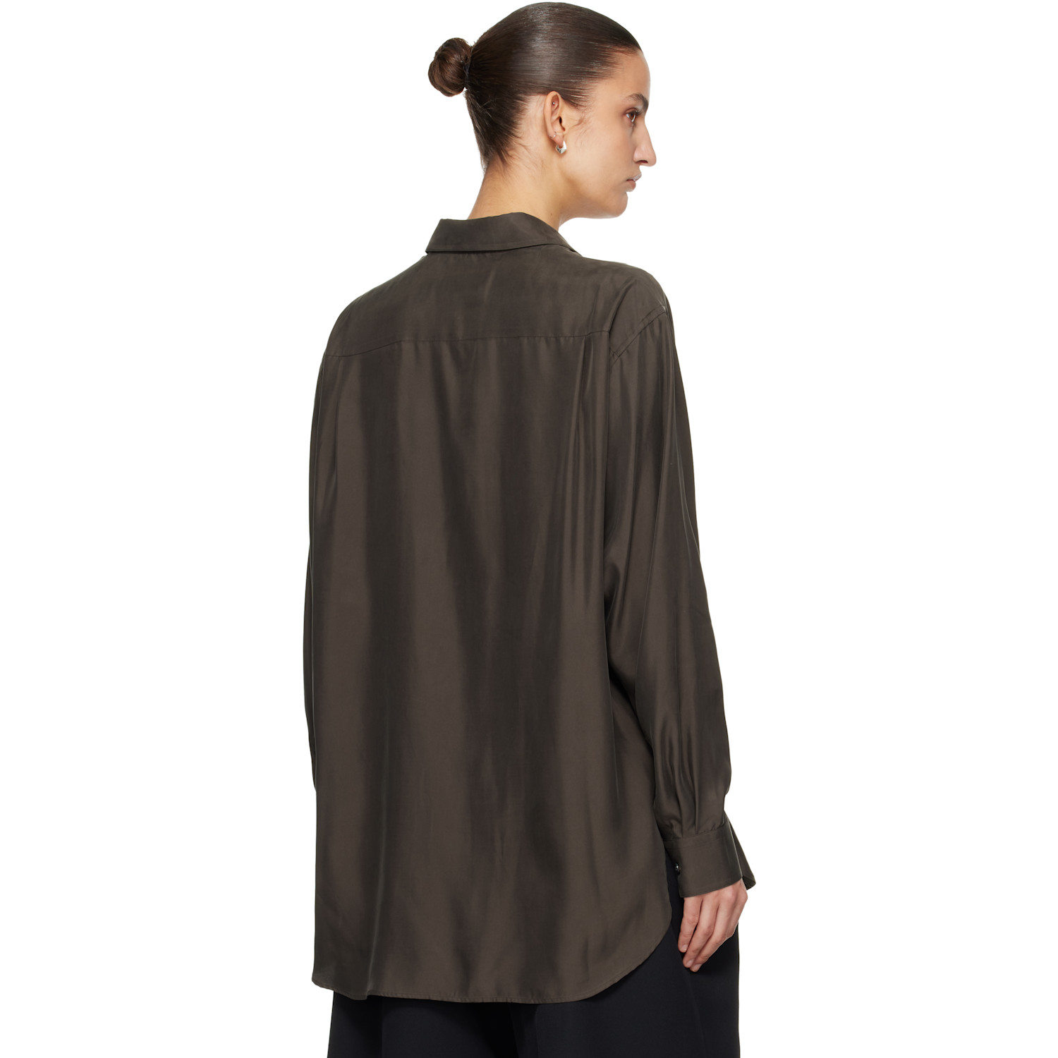  Ssstein Brown Cupro Twill Oversized Ls Shirt 