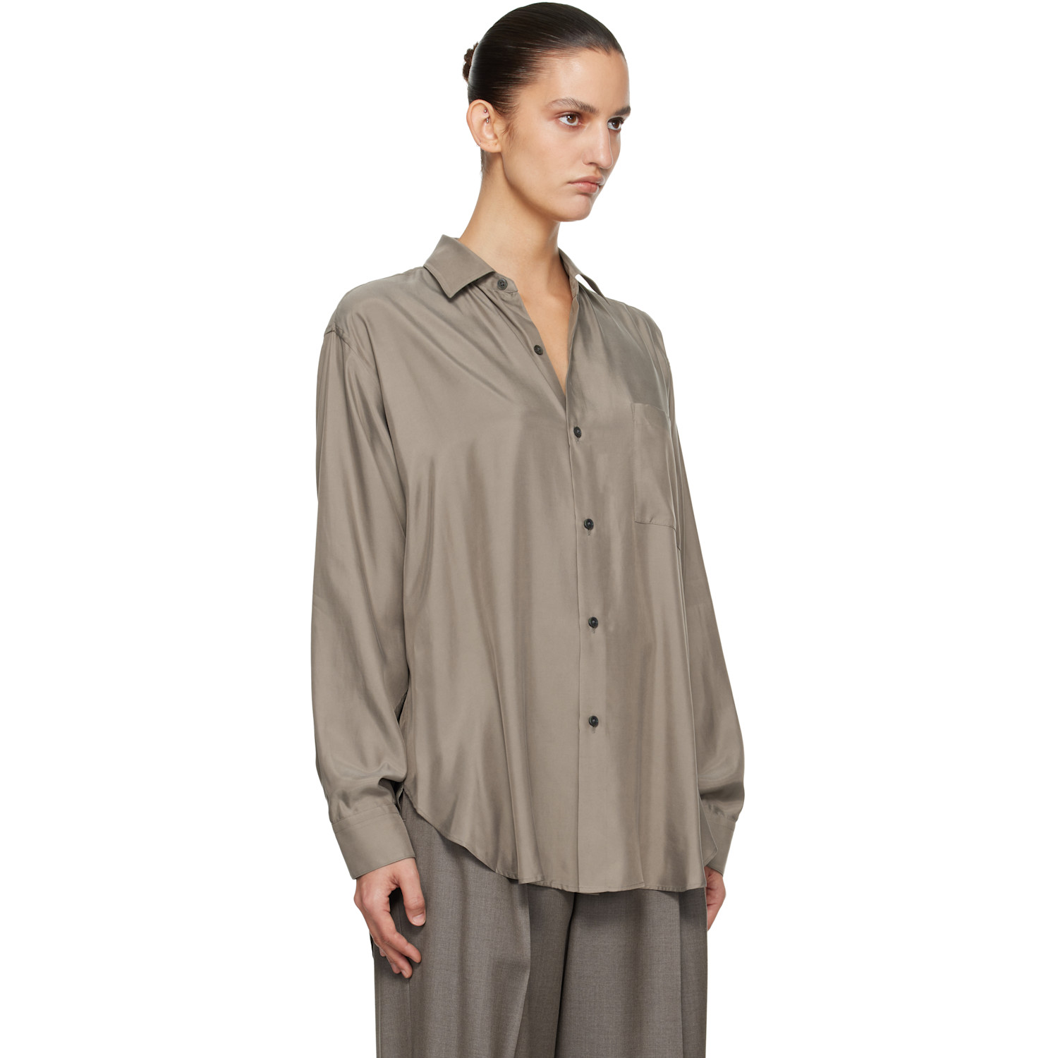  Ssstein Taupe Cupro Twill Oversized Ls Shirt 